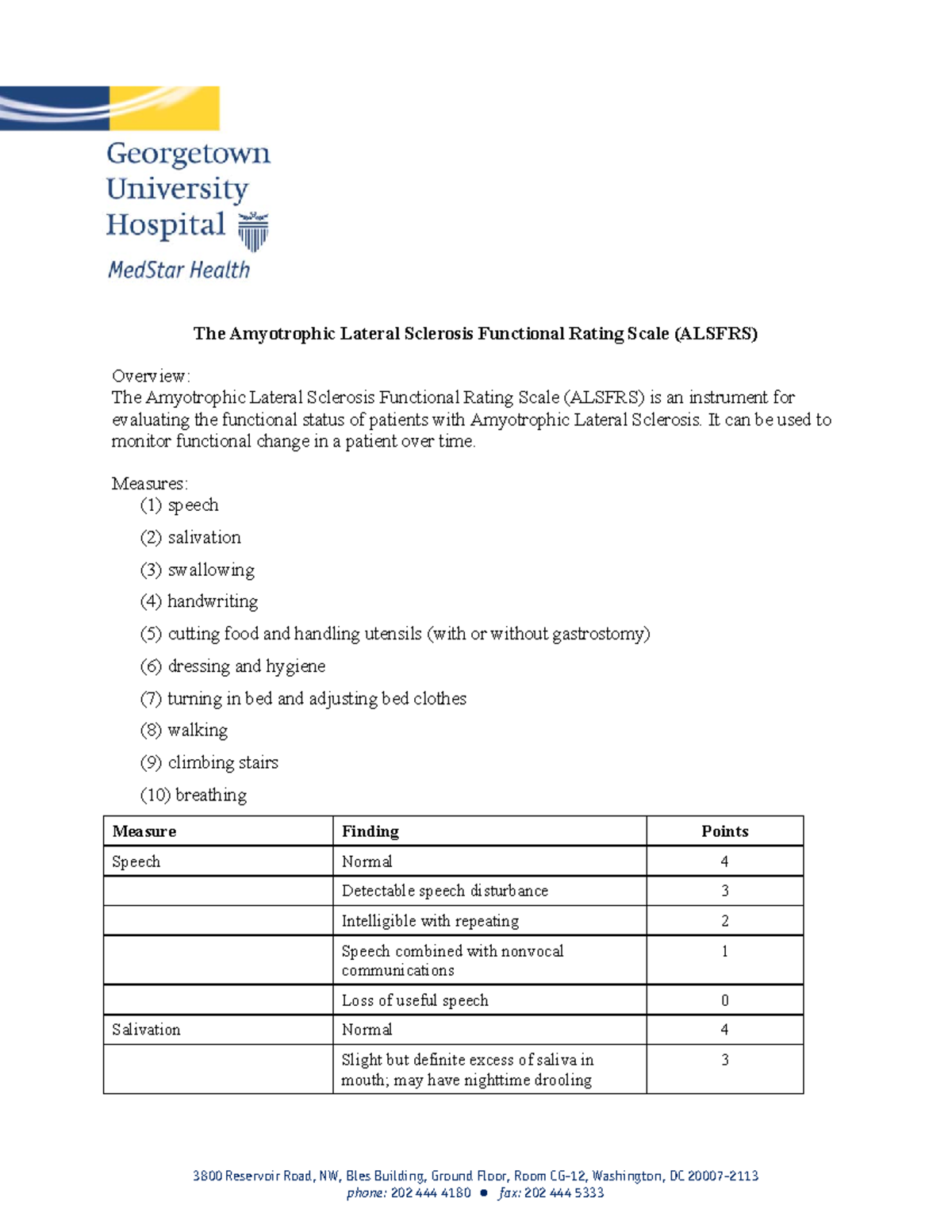 Amyotrophic Lateral Sclerosis Functional Rating Scale (ALSFRS) - It can ...