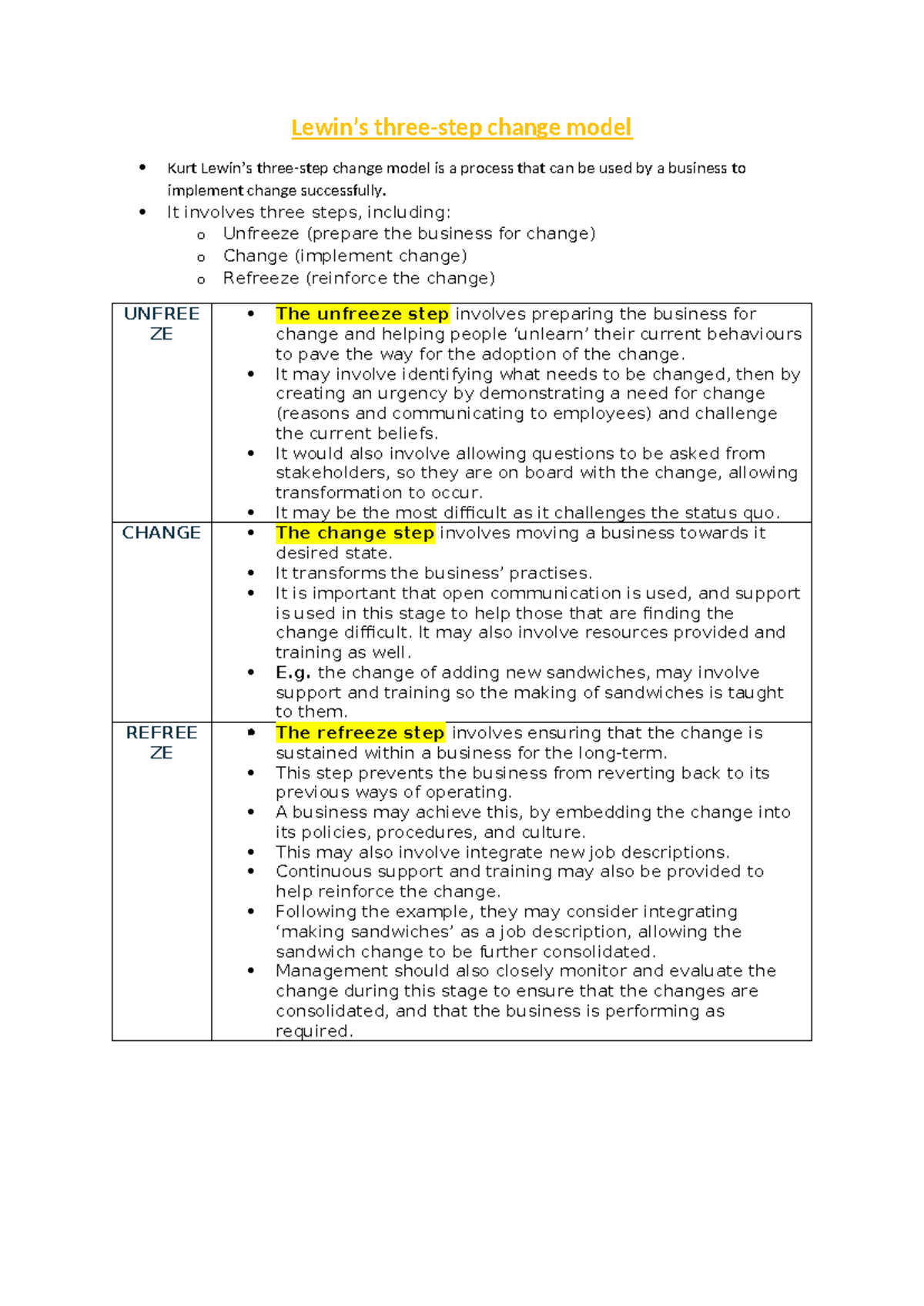 Lewin - Lewin’s three-step change model Kurt Lewin’s three-step change ...