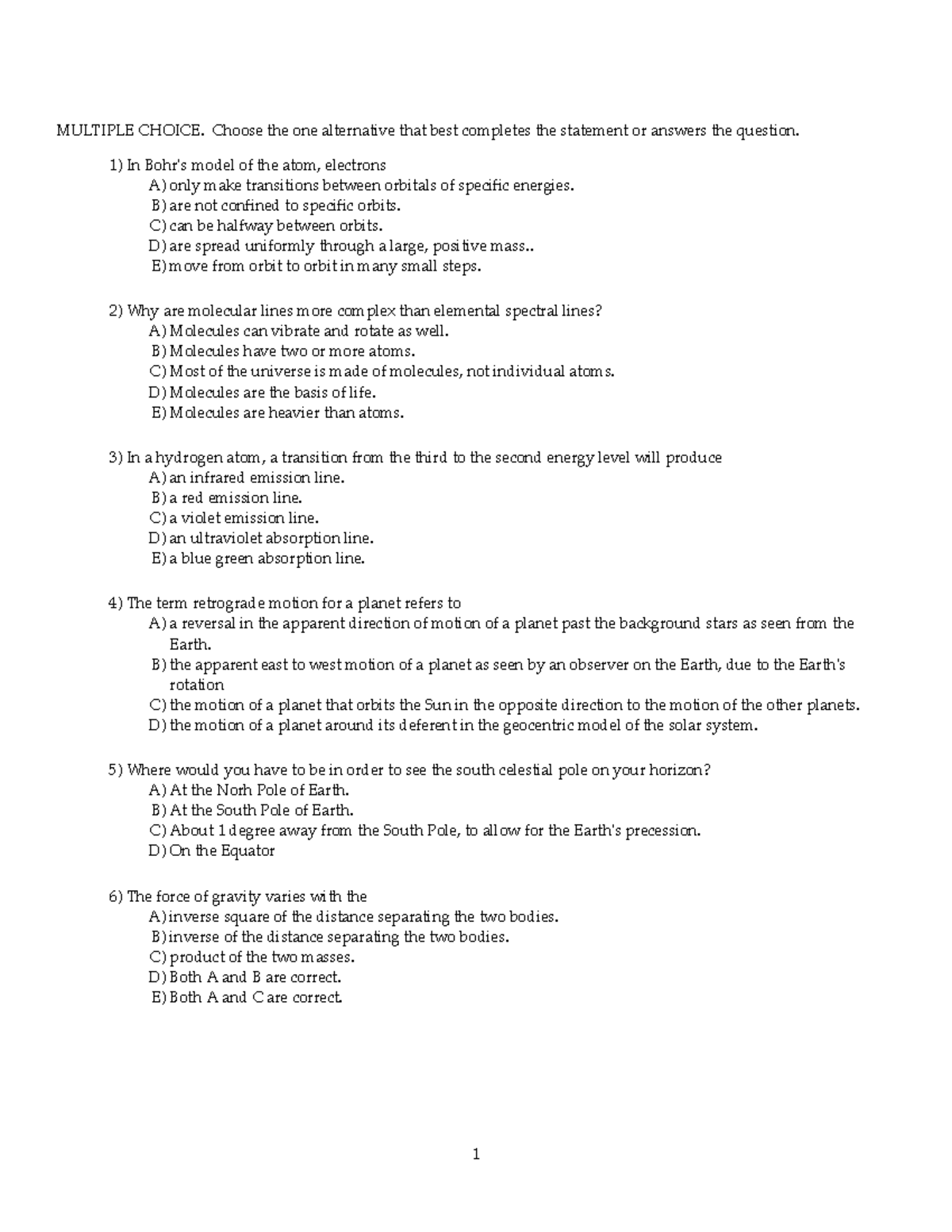 Midterm 1 practice exam - MULTIPLE CHOICE. Choose the one alternative ...