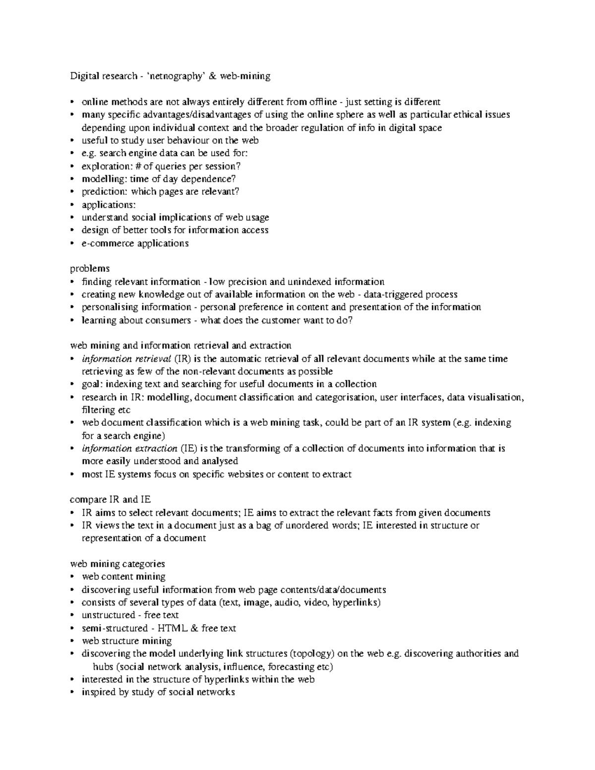 Digital research - Lecture notes 7 - Digital research - ‘netnography ...