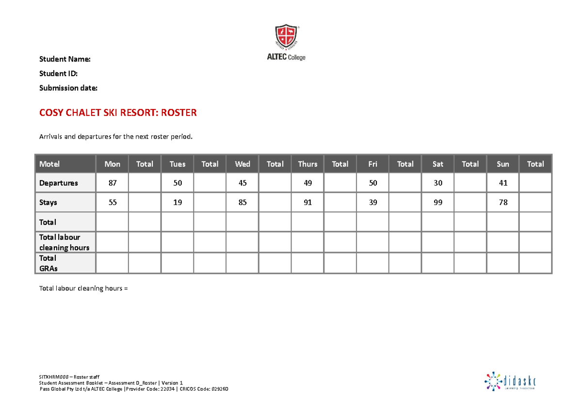 Sitxhrm 008 Assessment D Roster V1 - Student Name: Student ID ...