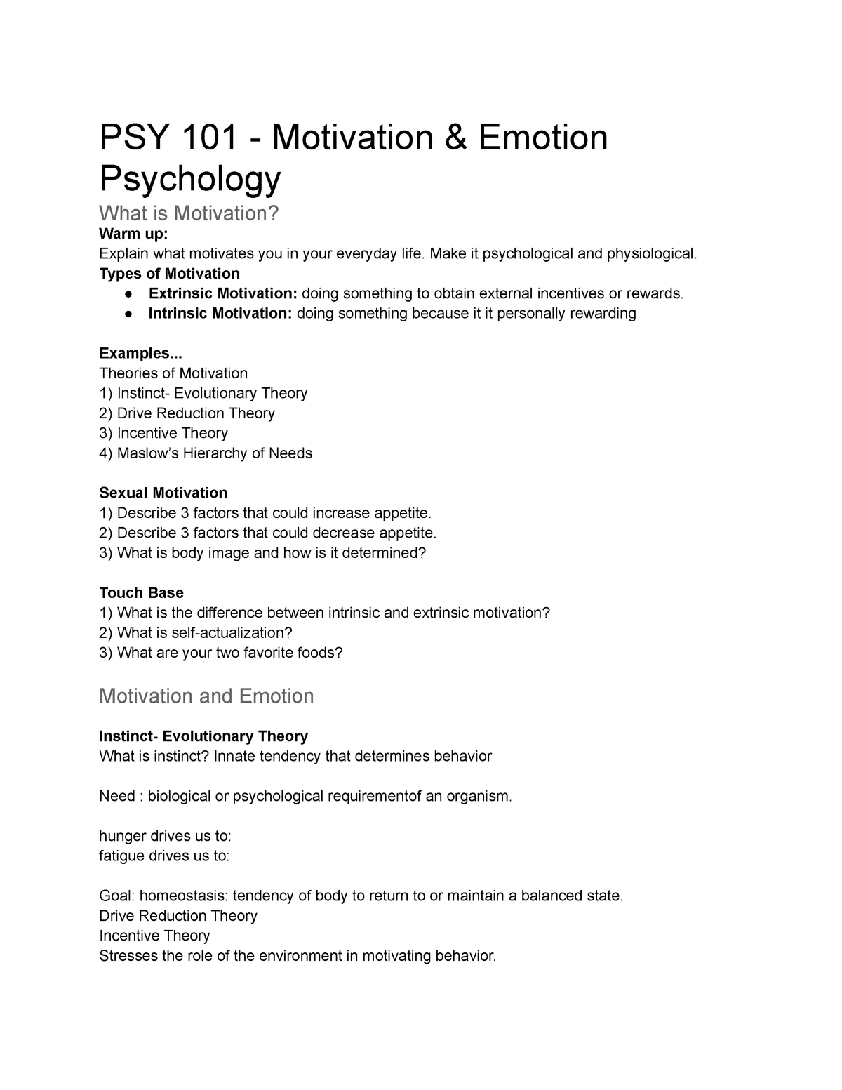 motivation and emotion psychology assignment