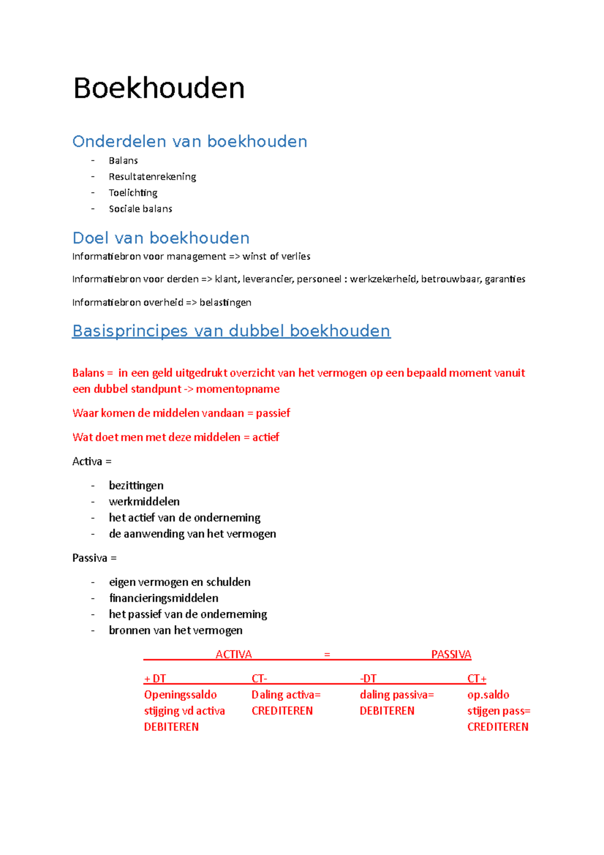 Boekhouden Samenvatting - Boekhouden Onderdelen Van Boekhouden Balans ...