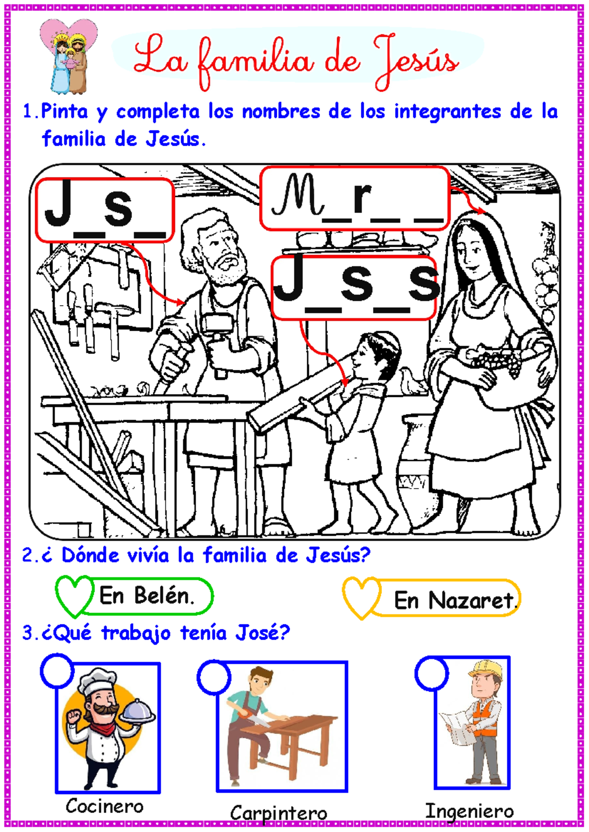 Ficha LA Familia DE Jesús Maestra Janet - 1 y completa los nombres de ...
