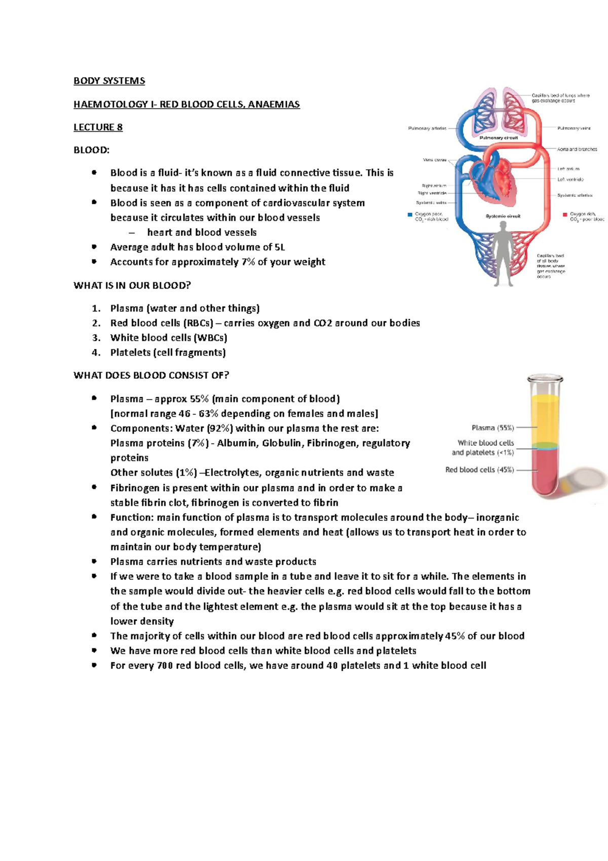 BODY Systems Lecture 8 - BODY SYSTEMS HAEMOTOLOGY I- RED BLOOD CELLS ...