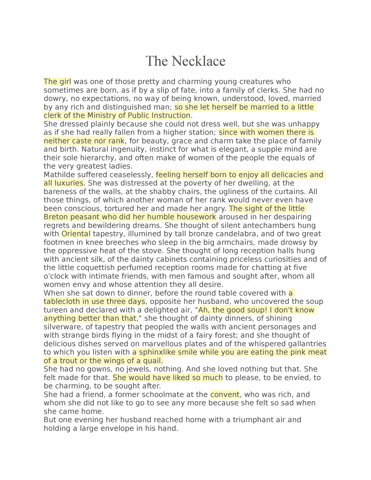 The-Necklace - It's A Literary Piece - The Necklace The Girl Was One Of ...