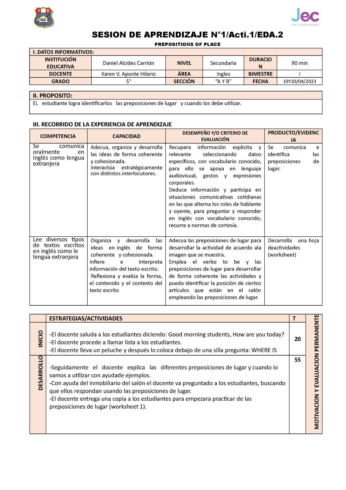 2 Sesion De Aprendizaje 1 5° Act 1 Eda 2 Sesion De Aprendizaje N°1actieda 6964