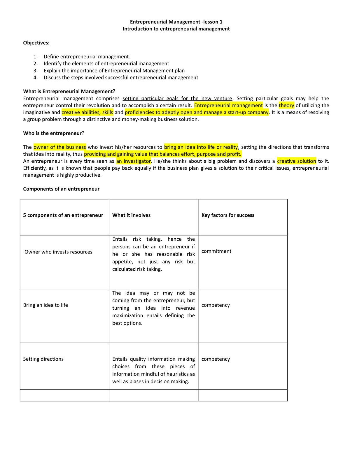 Entrepreneurial Management-lesson 1 - Entrepreneurial Management ...