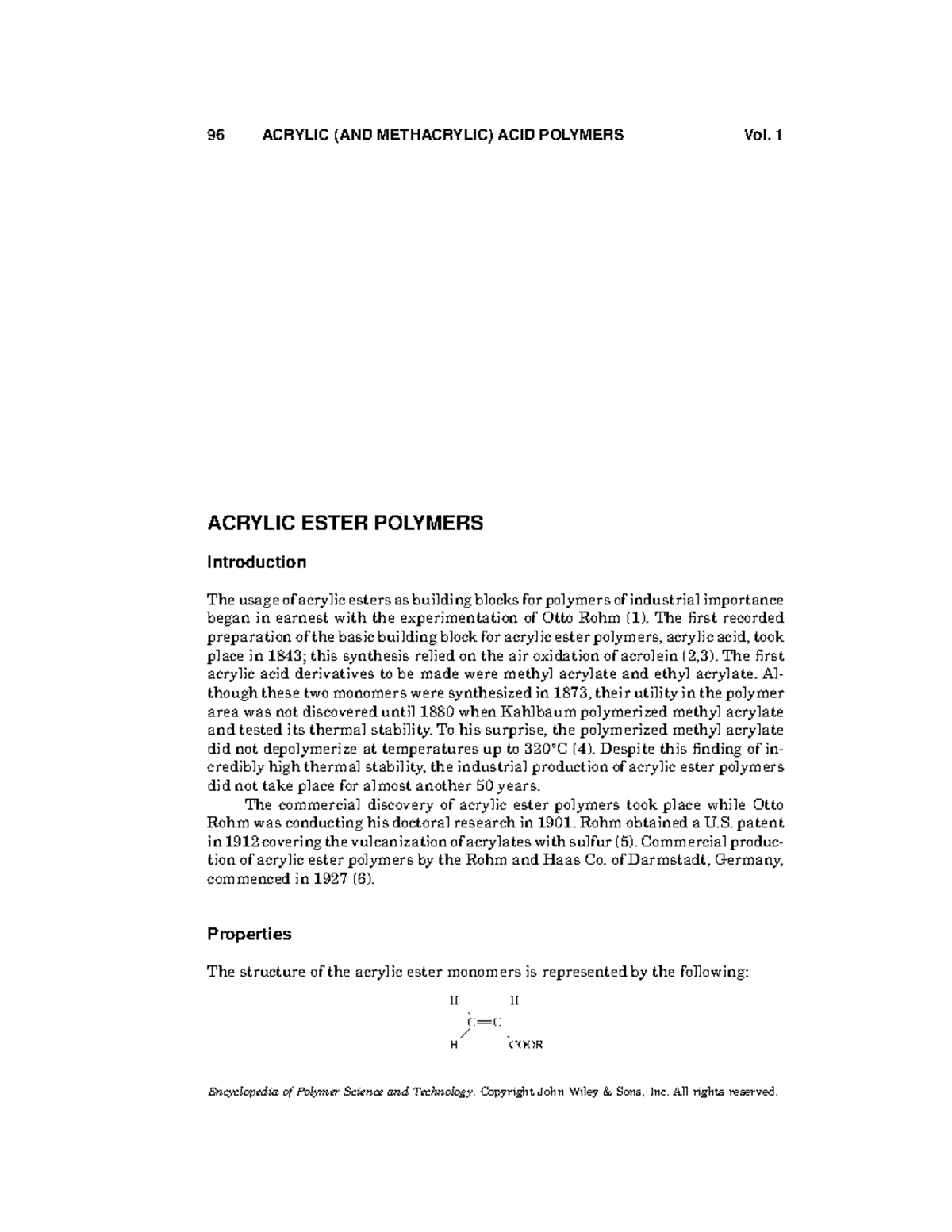 Acrylic Ester Polymers 96 ACRYLIC (AND METHACRYLIC) ACID POLYMERS Vol