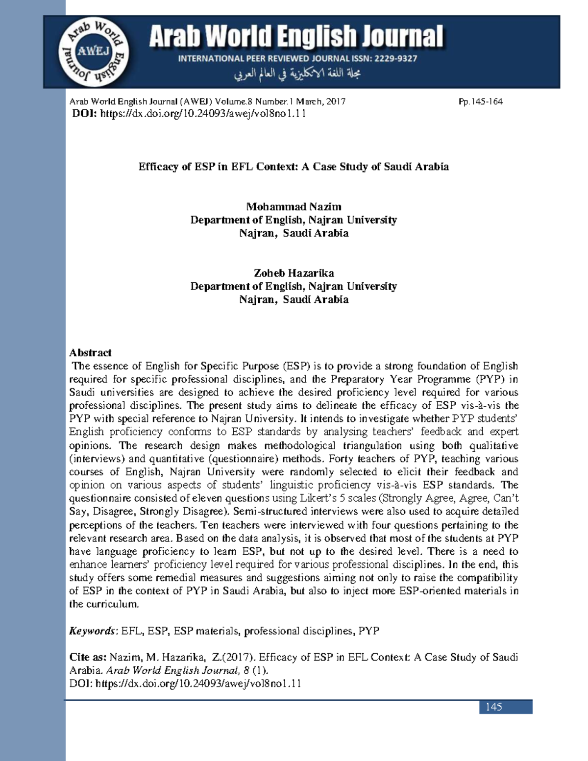 Efficacy of ESP in EFL Context: A Case Study of Saudi Arabia ...