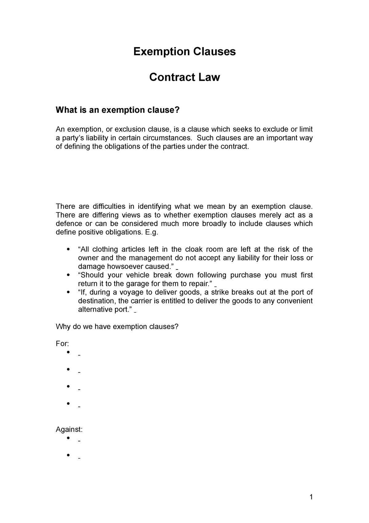 exclusion-clauses-2018-handout-exemption-clauses-contract-law-what-is