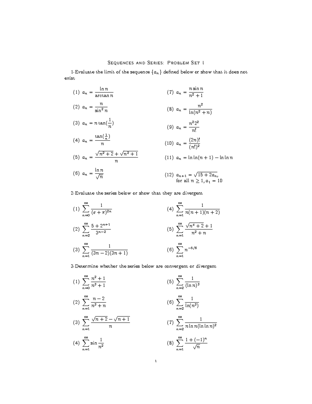 Problem set with solution summer 2016 - Sequences and Series: Problem ...