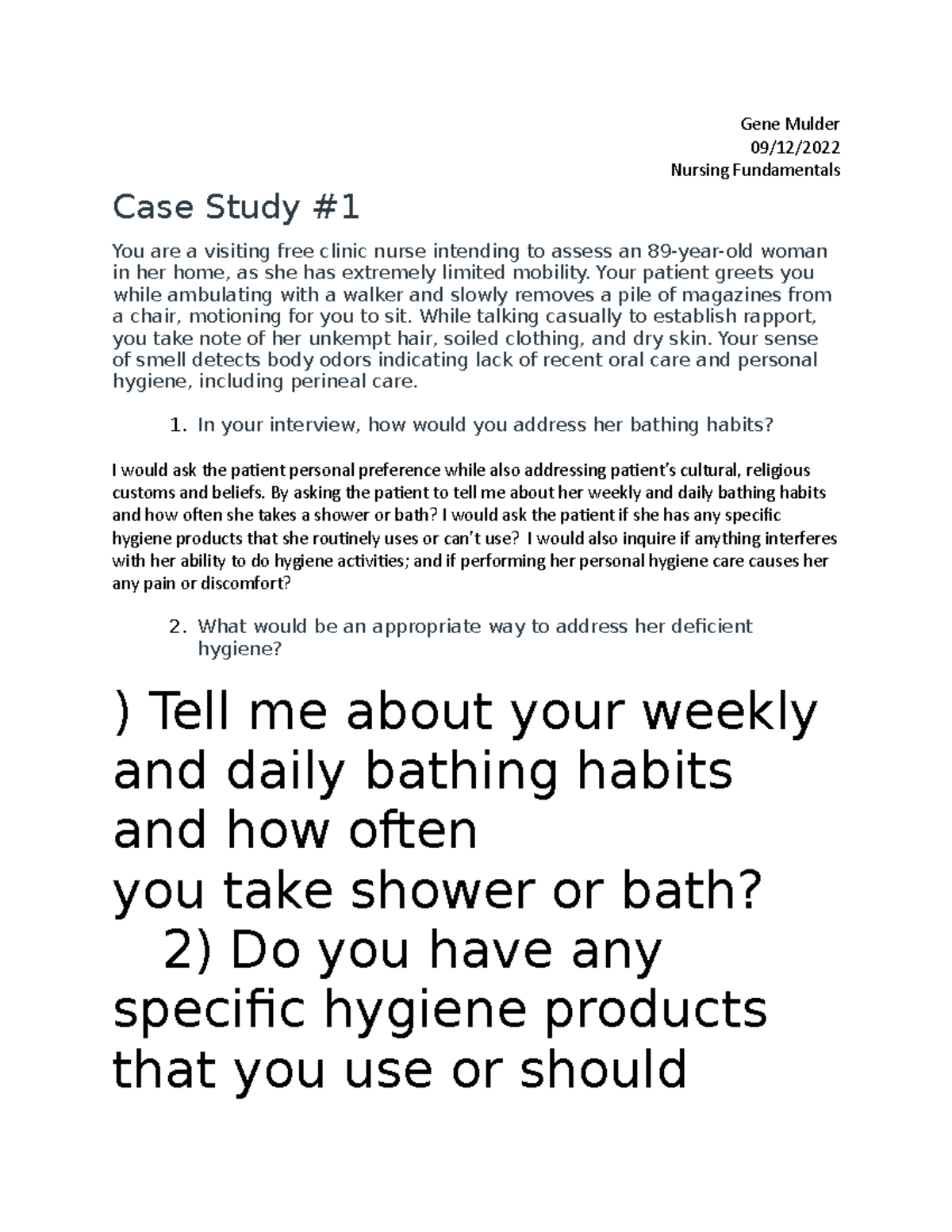 Case Study 1 - Case - Gene Mulder09/12/ Nursing Fundamentals Case Study ...