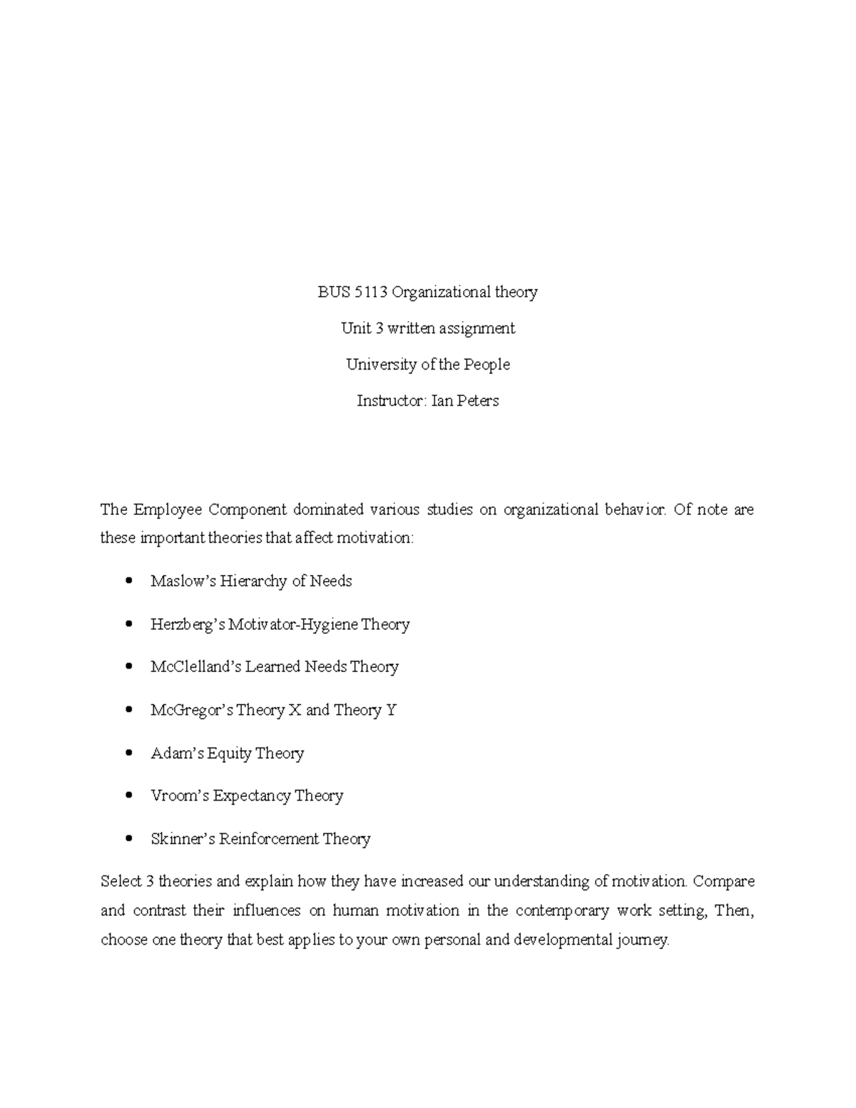 BUS 5113 Organizational theory unit 3 written asignment - BUS 5113 ...