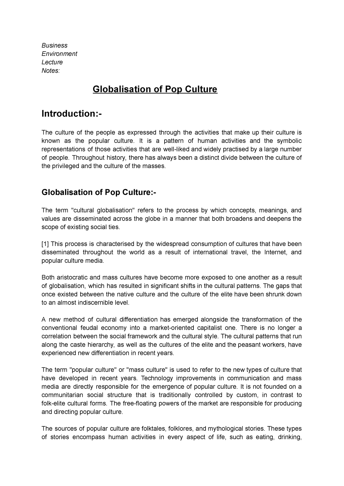 globalisation of pop culture case study