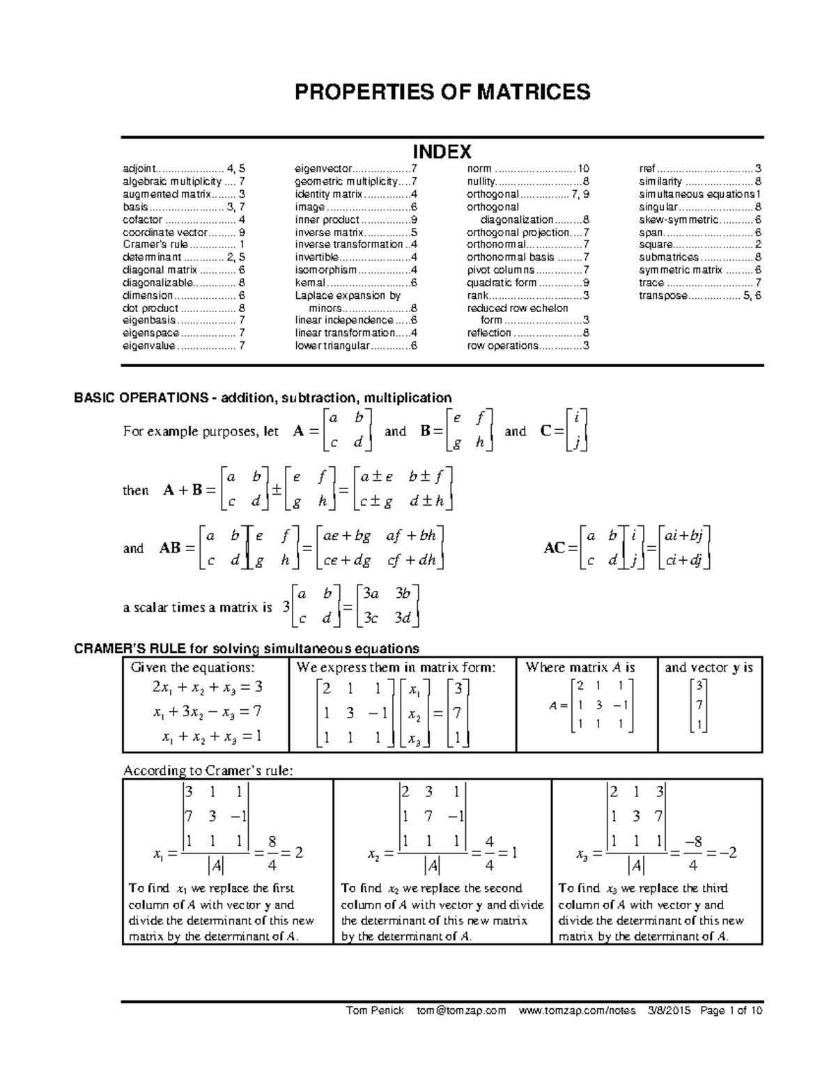 Matrices - PROPERTIES OF MATRICES INDEX adjoint ...