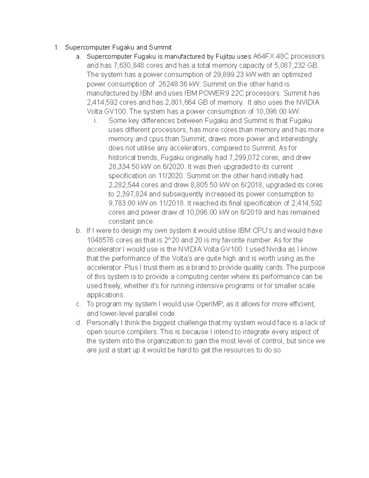 CISC372 HW 1 - Parallel Computing HW - Supercomputer Fugaku and Summit ...