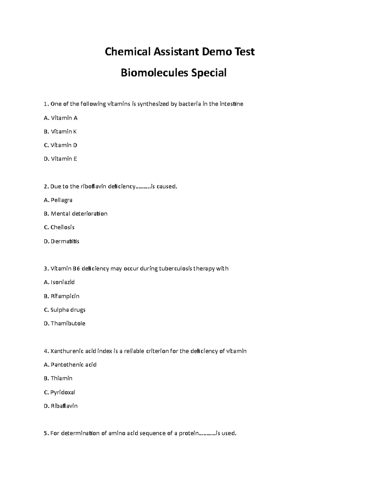 Biomolecules Demo Test Chemical Assistant Demo Test Biomolecules