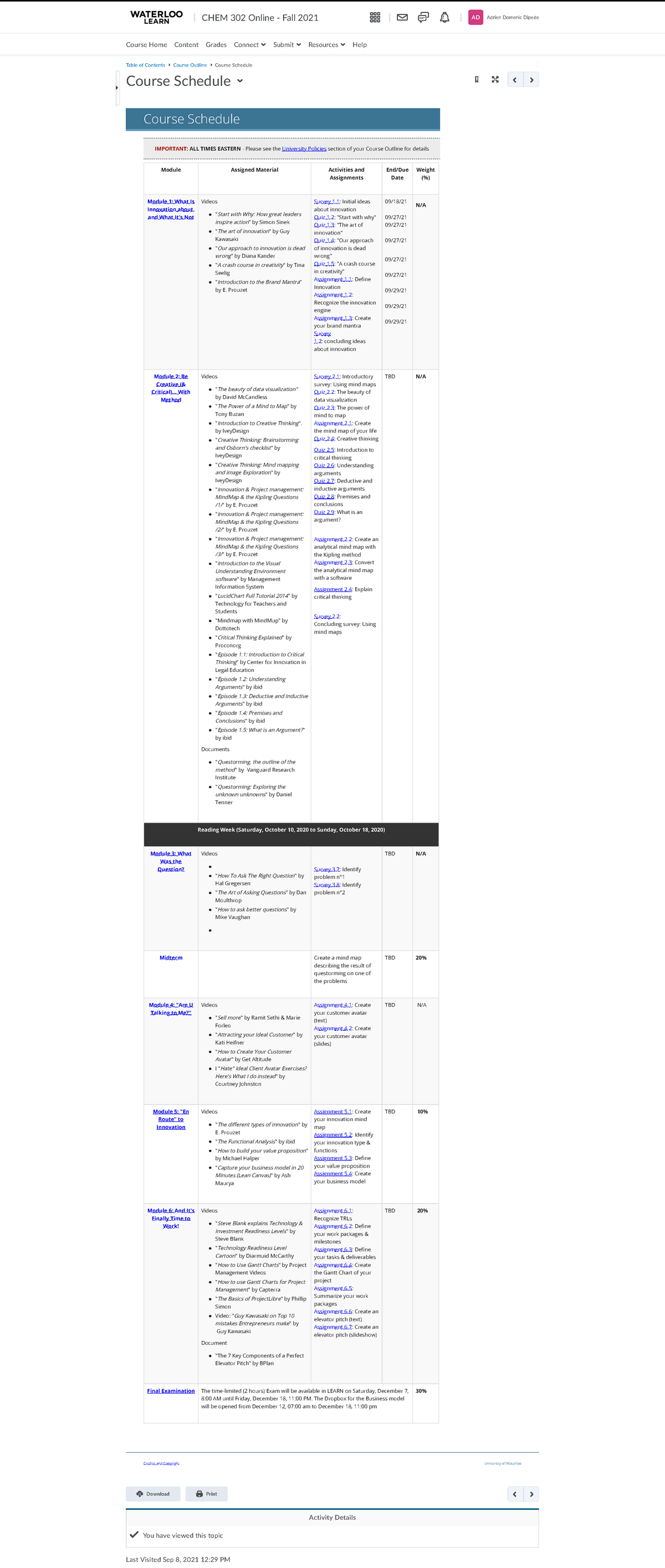 Course Schedule Download Print Course Schedule Credits and Copyright