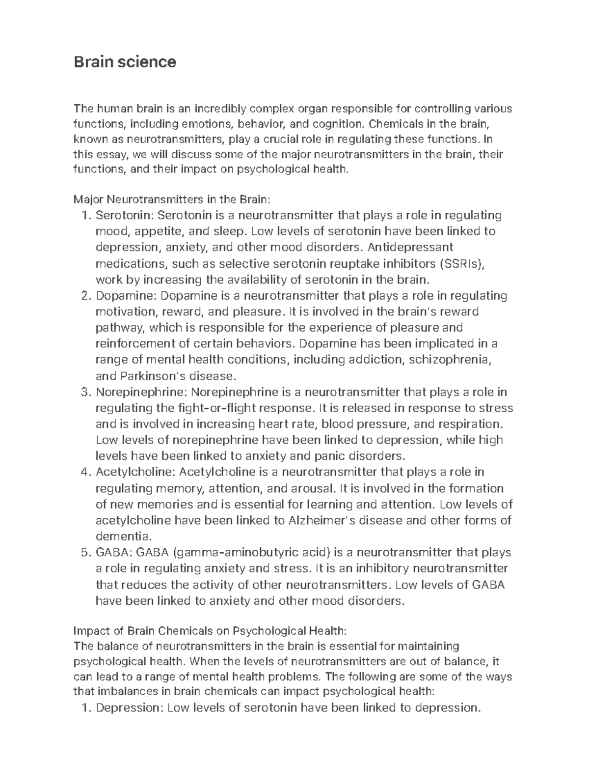 Brain science - notes - 1. 2. 3. 4. 5. 1. Brain science The human brain ...