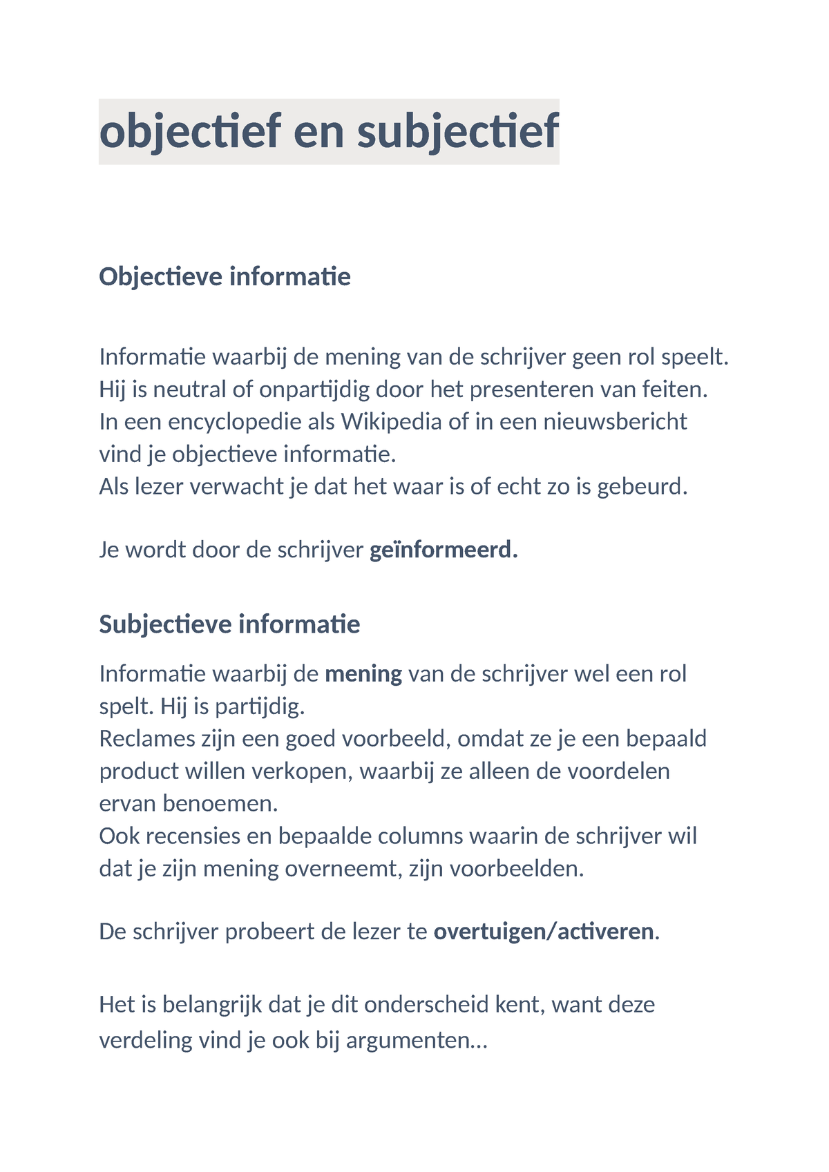 Objectief En Subjectief - Objectief En Subjectief Objectieve Informatie ...