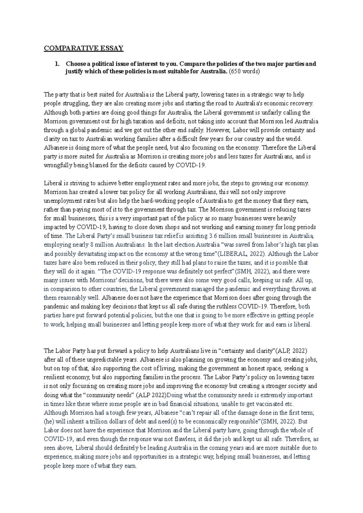 Commerce assignment - COMPARATIVE ESSAY 1. Choose a political issue of ...