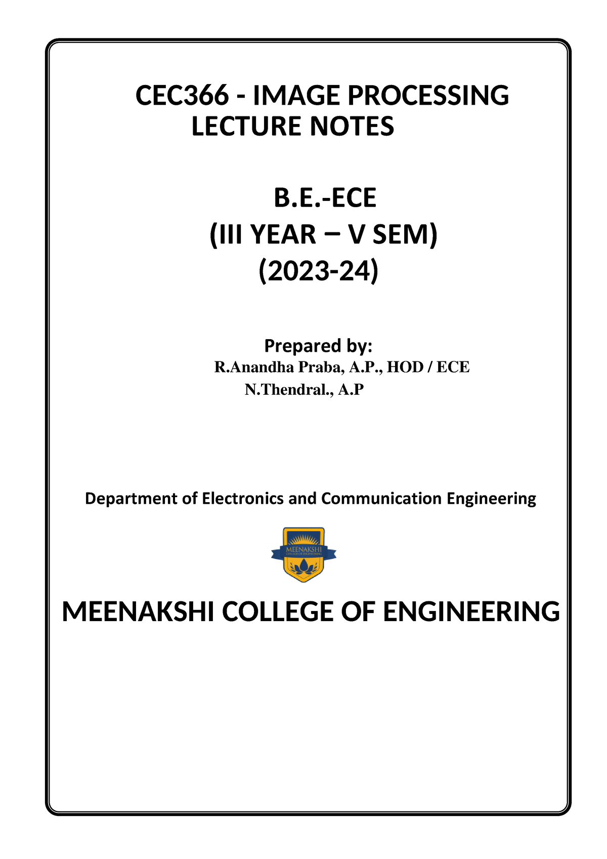 UNIT 1 TO 3 Lecture Notes - – Prepared By: Department Of Electronics ...