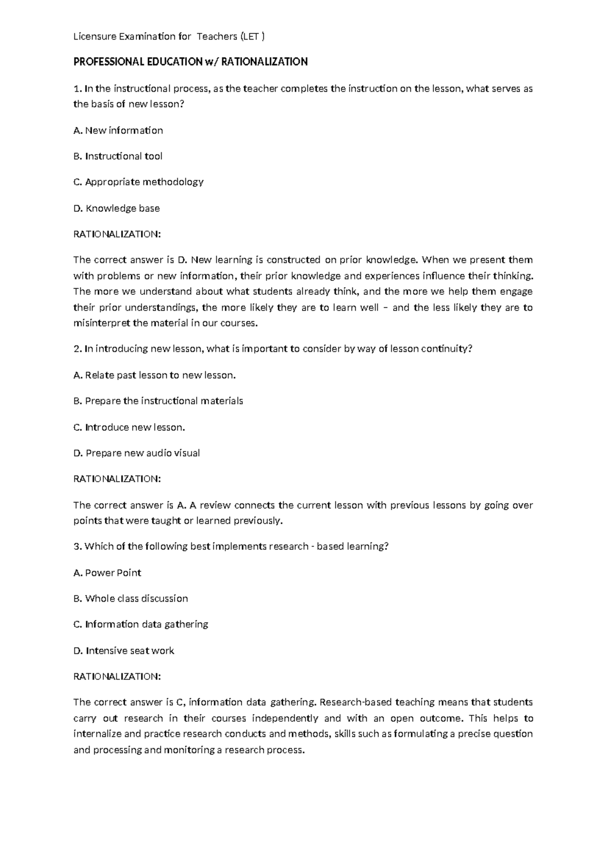 LET-EXAM Reviewer - Licensure Examination for Teachers (LET ...