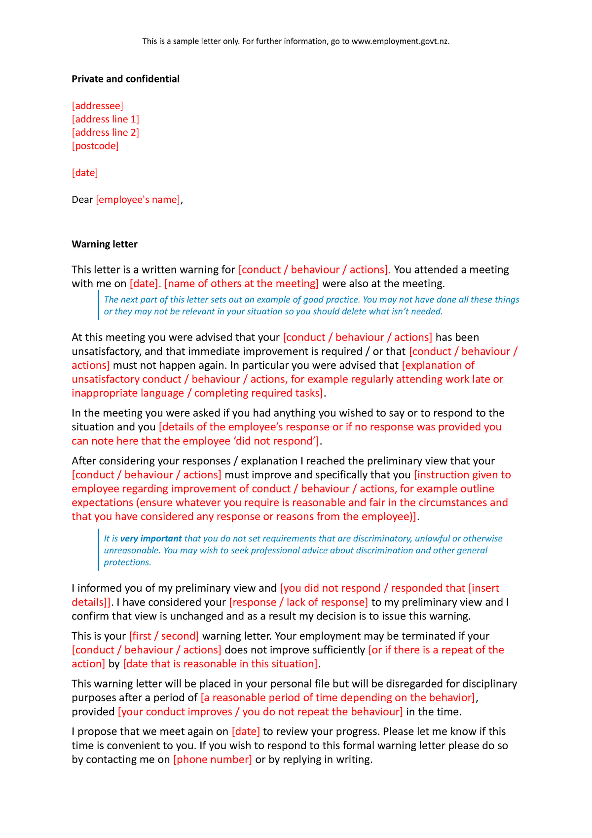 Sample-letter-warning - This is a sample letter only. For further ...