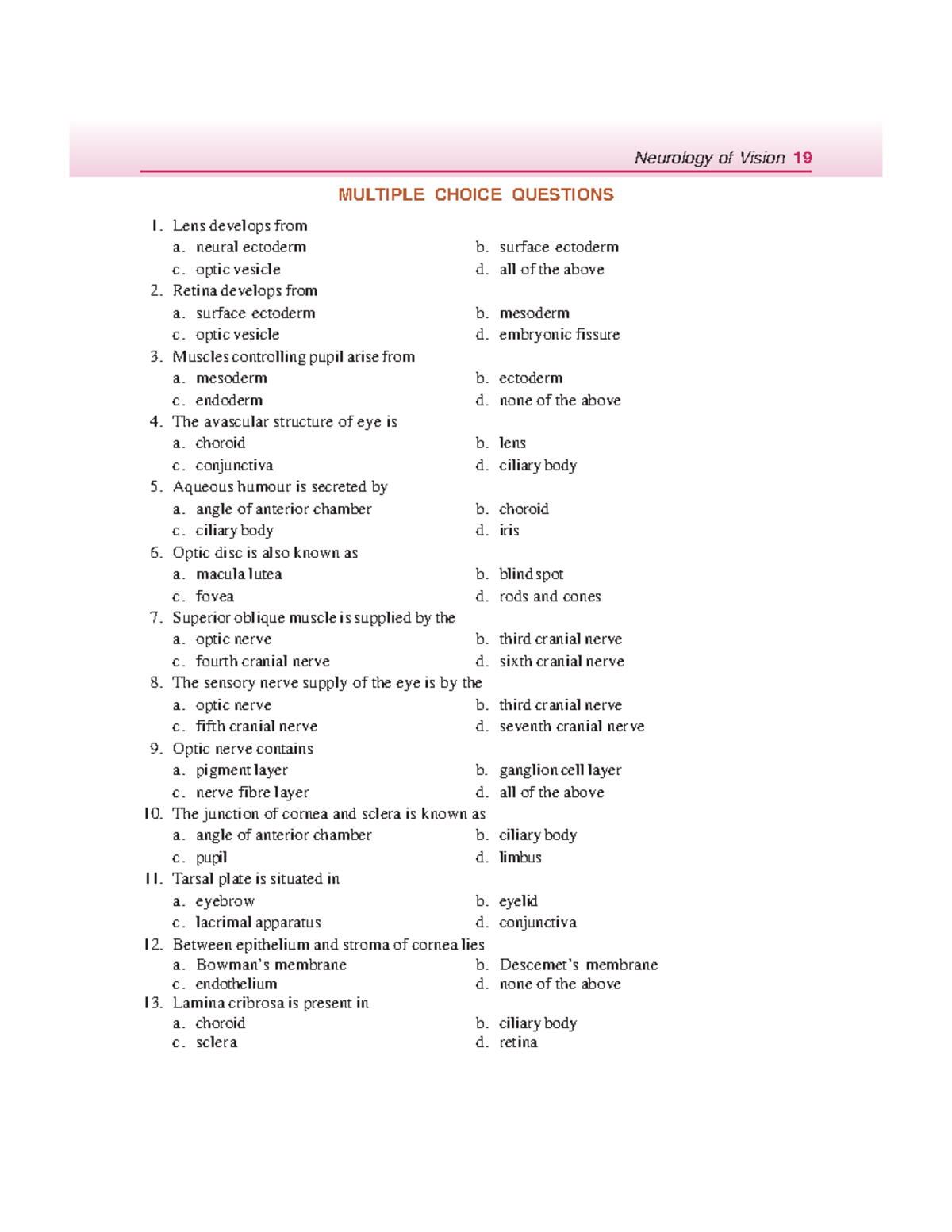 Multiple choice questions neurology of vision Neurology of Vision 19