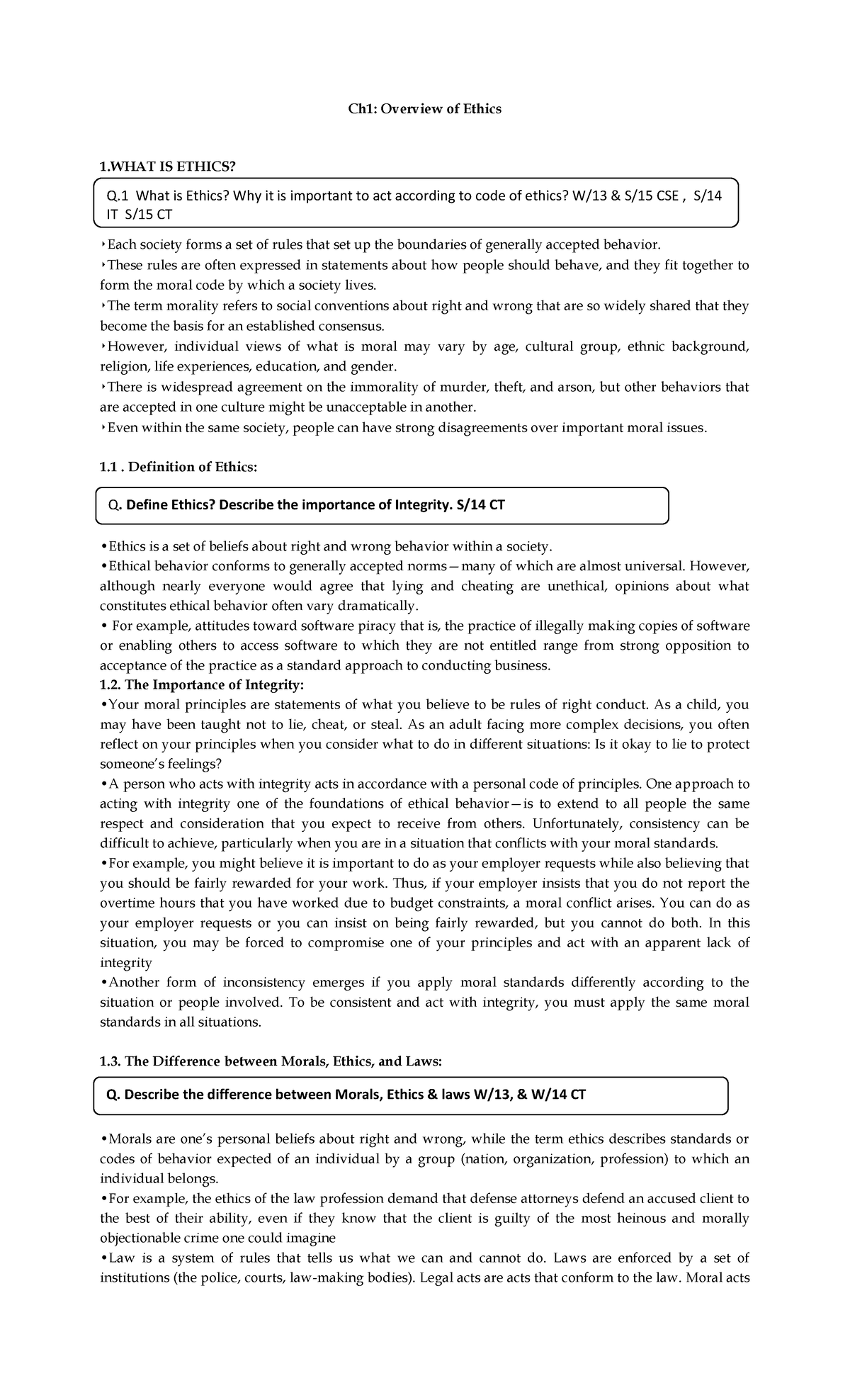 Ethics in IT 3 sem IT Notes - Ch1: Overview of Ethics 1 IS ETHICS ...