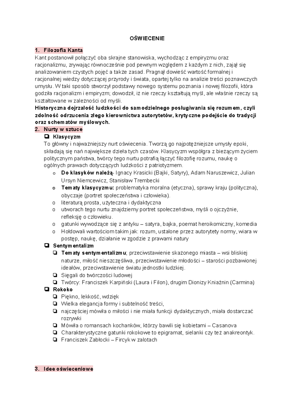 Oświecenie Barok notatki z epok OĝWIECENIE ń. Żilozofia Kanta Kant