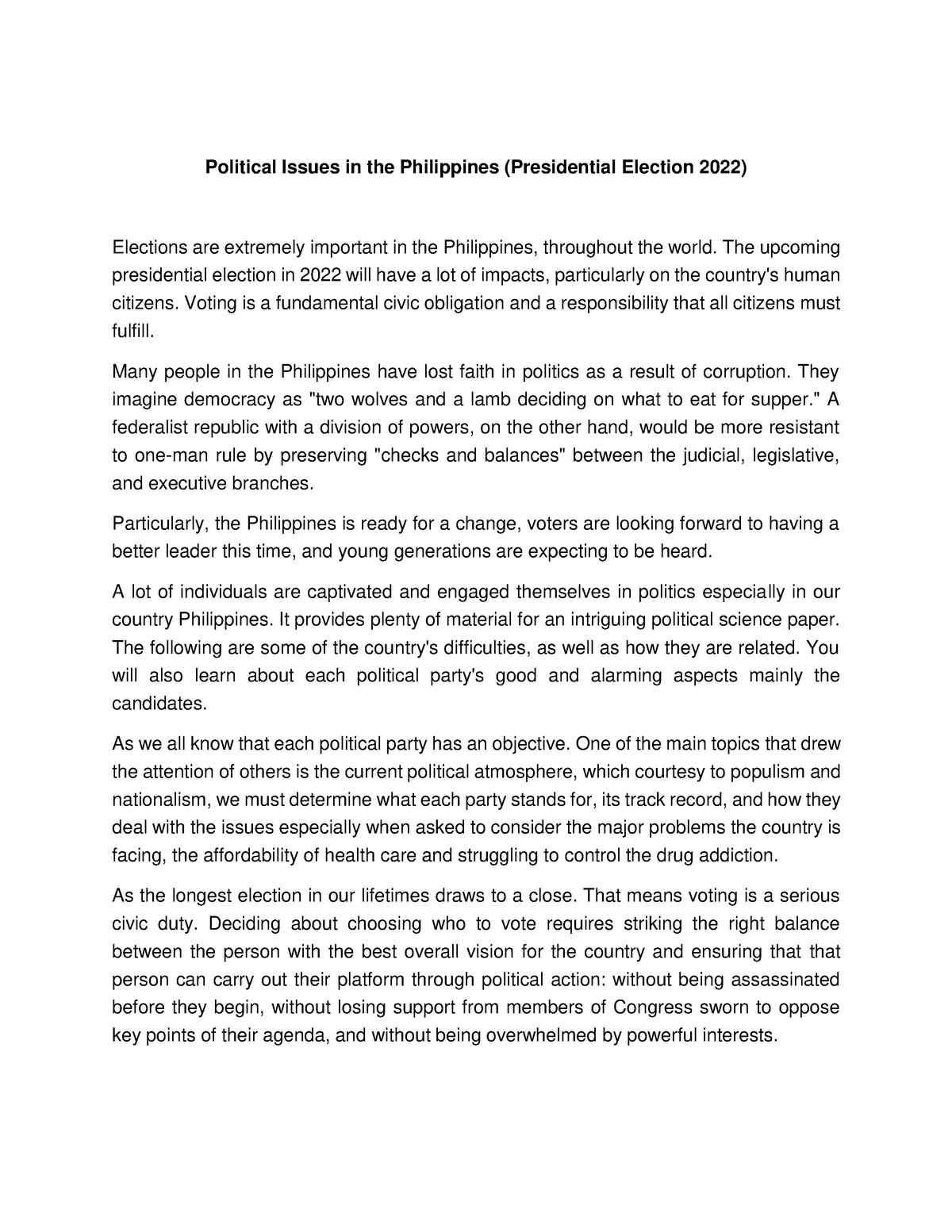 political issues in the philippines essay 2022