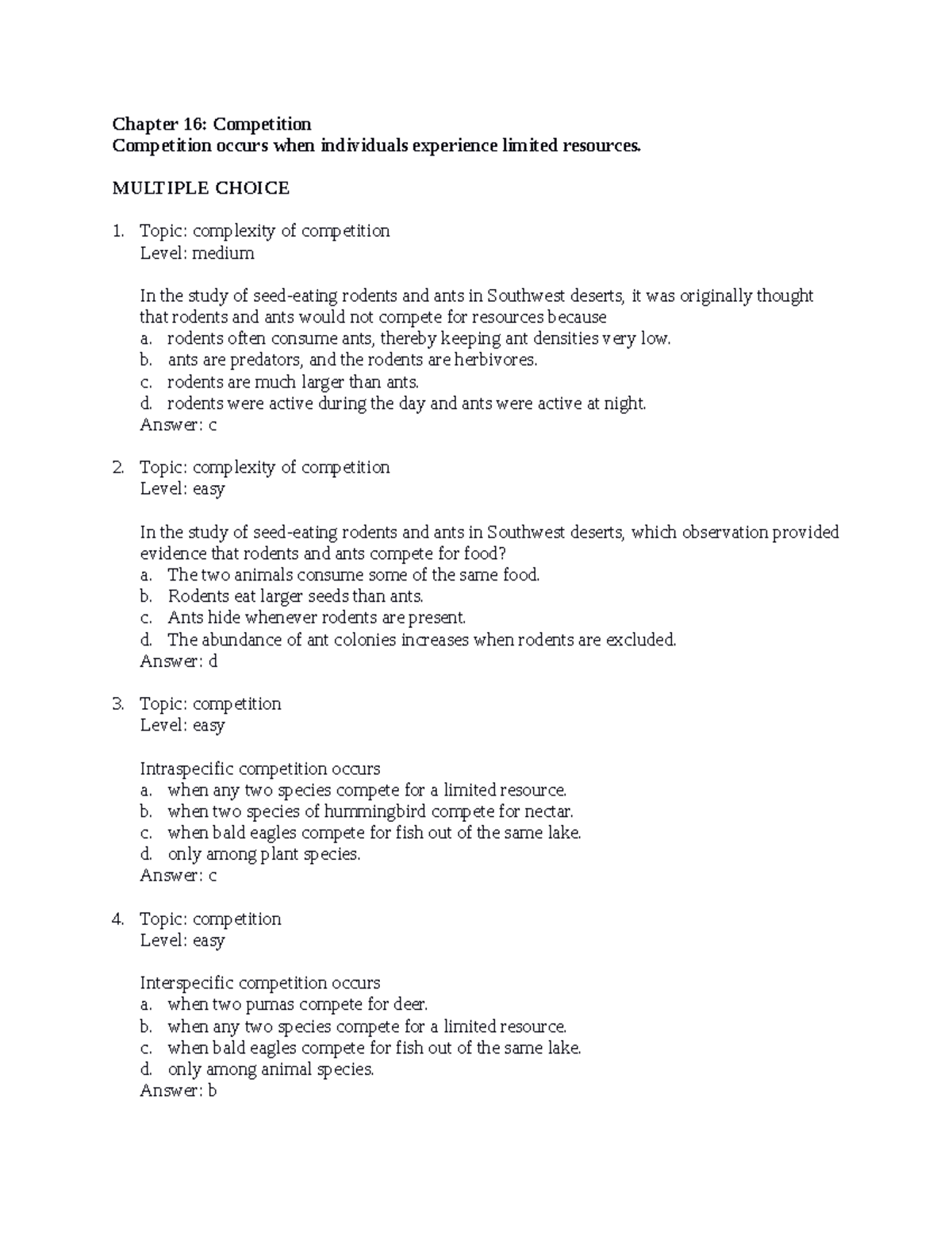 multiple choice of book for study exam - Chapter 16: Competition ...