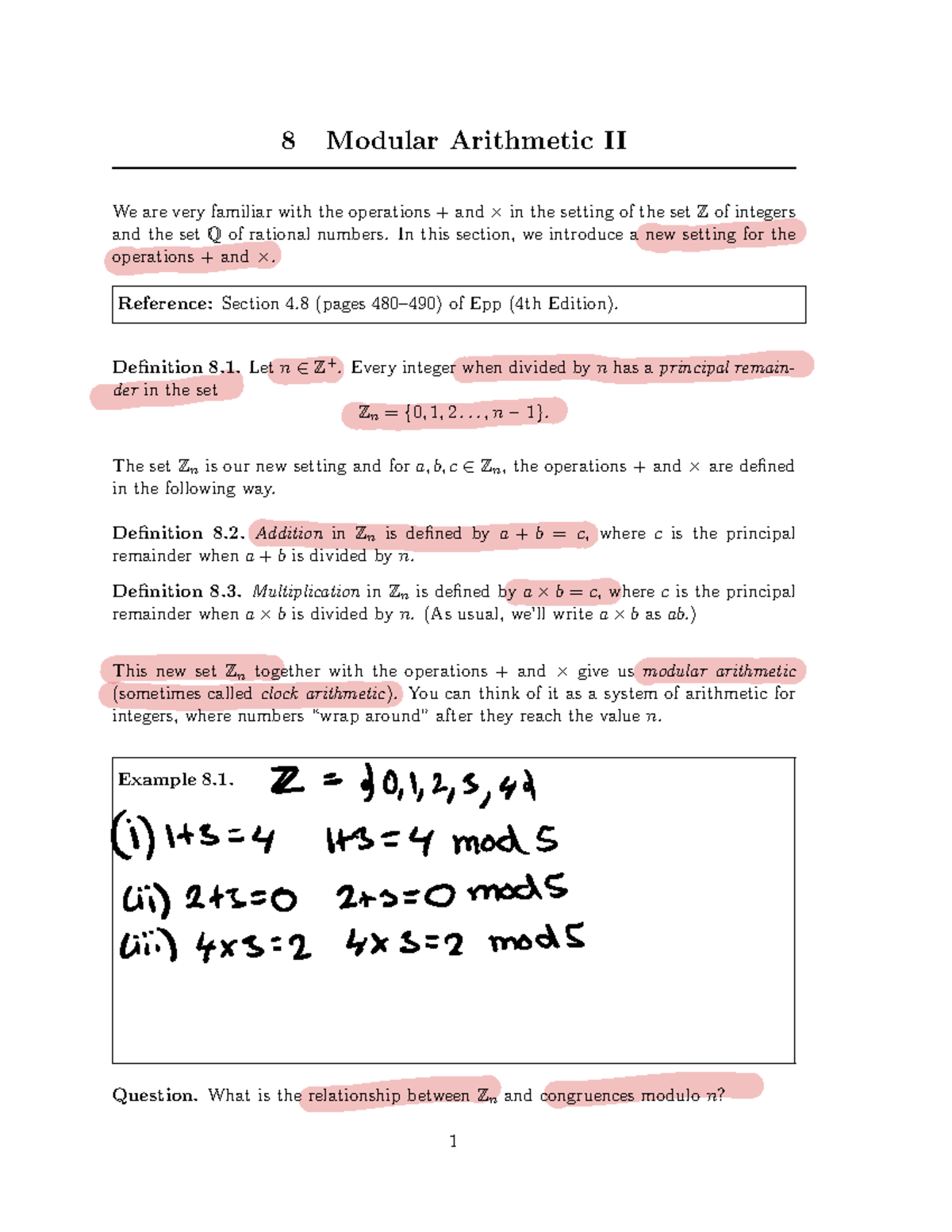 8 Modular Arithmetic II - In this section, we introduce a new setting ...