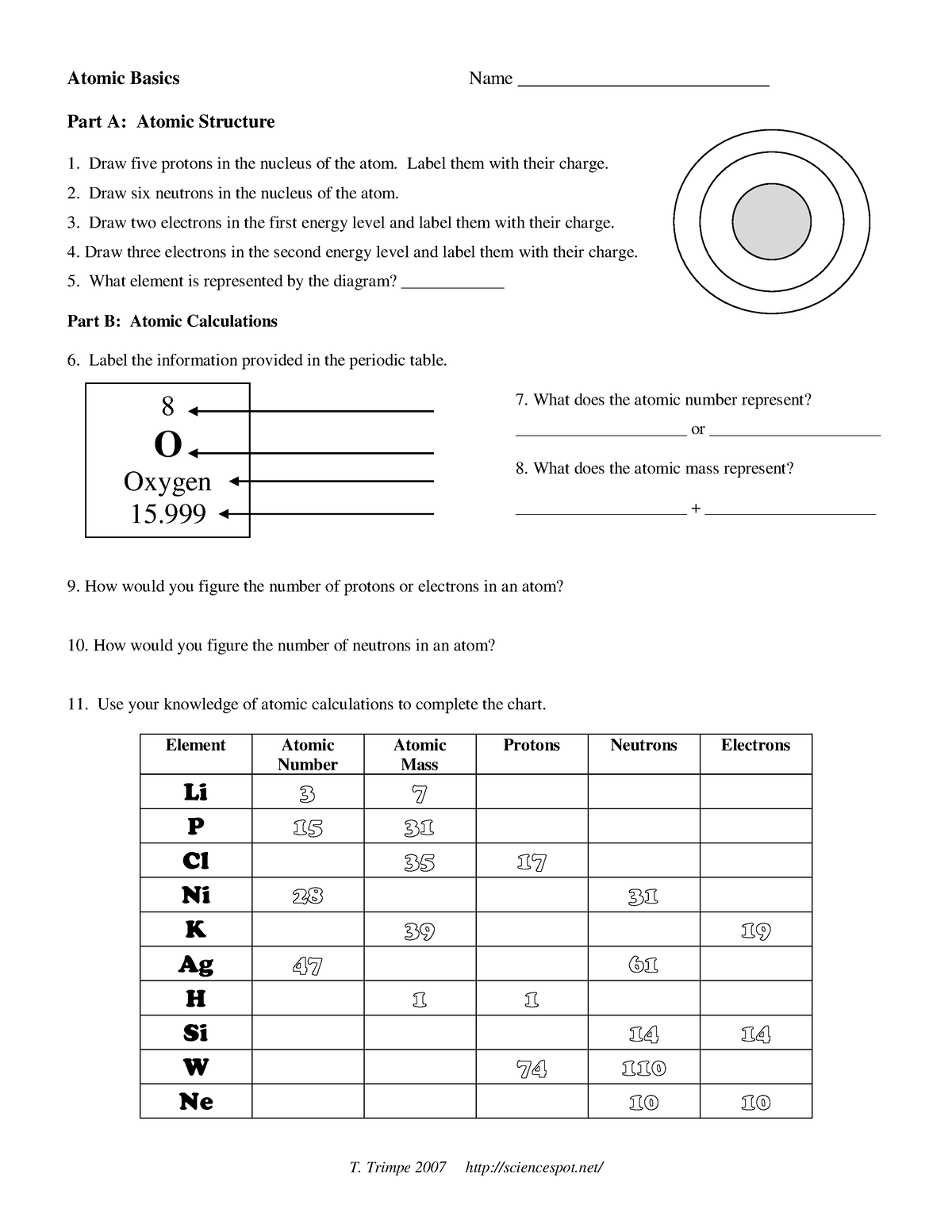 Atomic Basicsb - Draw five protons in the nucleus of the atom. Label ...