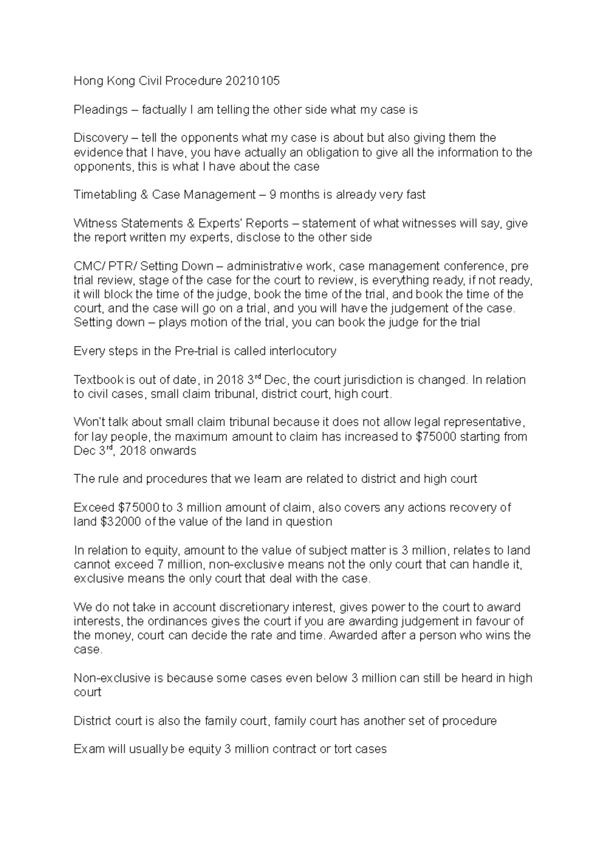 Hong Kong Civil Procedure 20210105 Hong Kong Civil Procedure 20210105