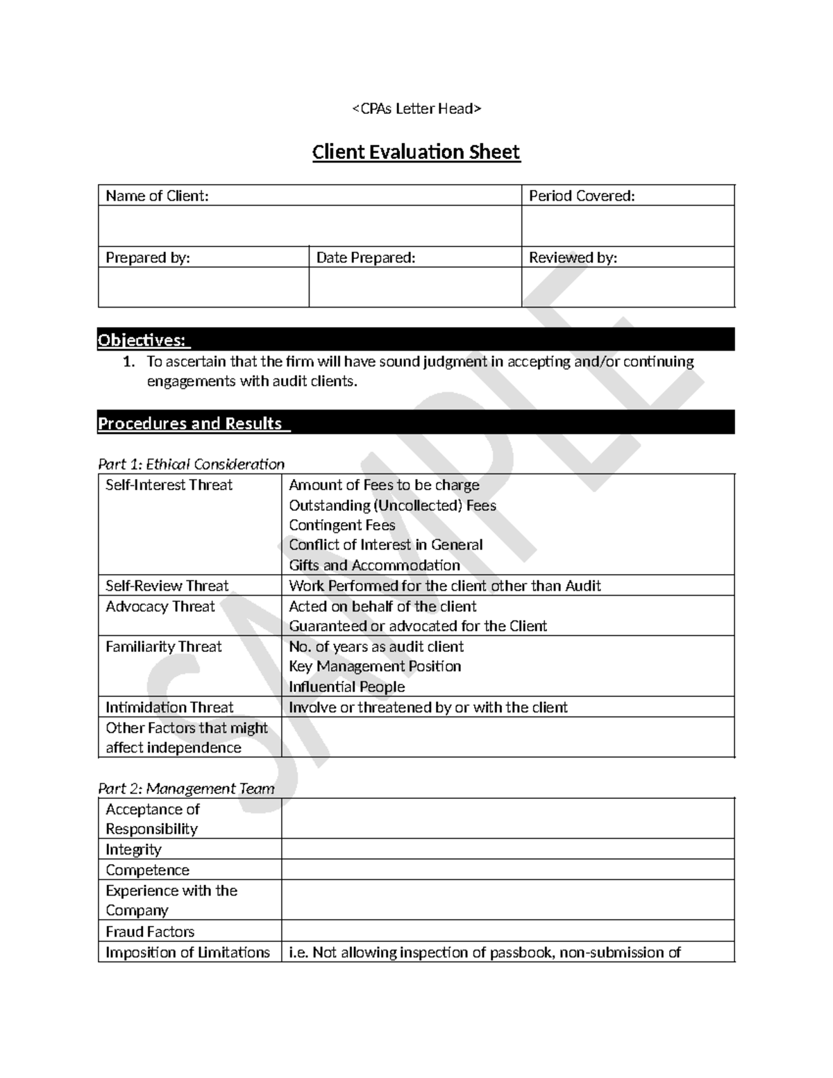Client Evaluation Sheet - Client Evaluation Sheet Name of Client ...
