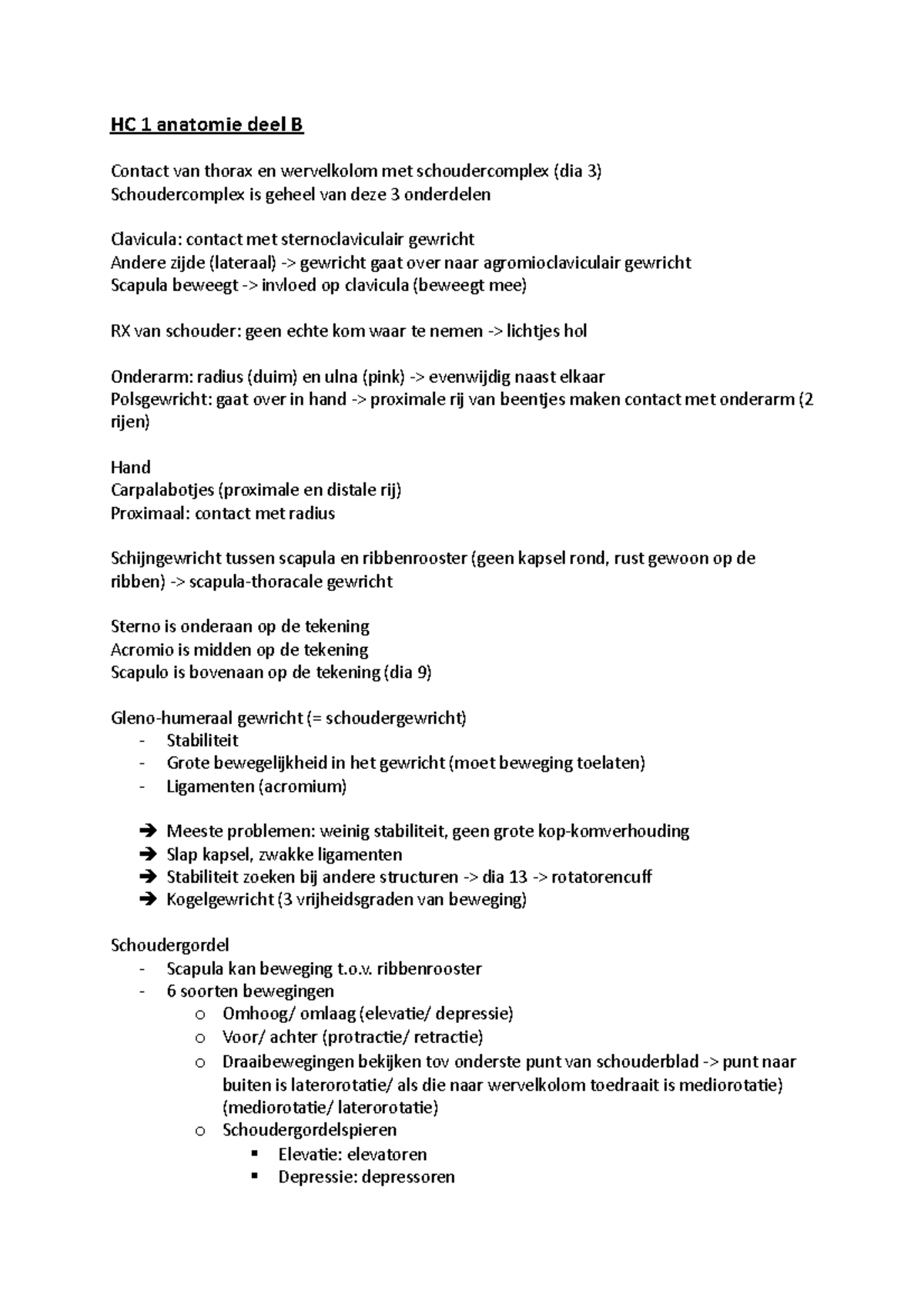 HC 1 Anatomie - Lecture Notes Deel 2 - HC 1 Anatomie Deel B Contact Van ...