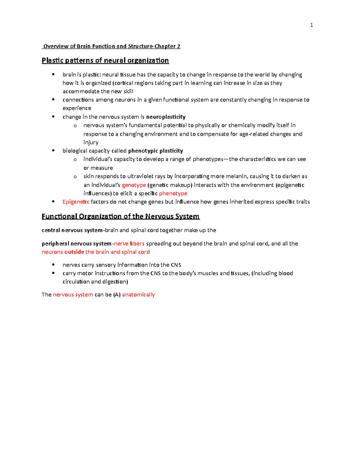 Chapter 2-bio - ch 2 - Overview of Brain Function and Structure-Chapter ...