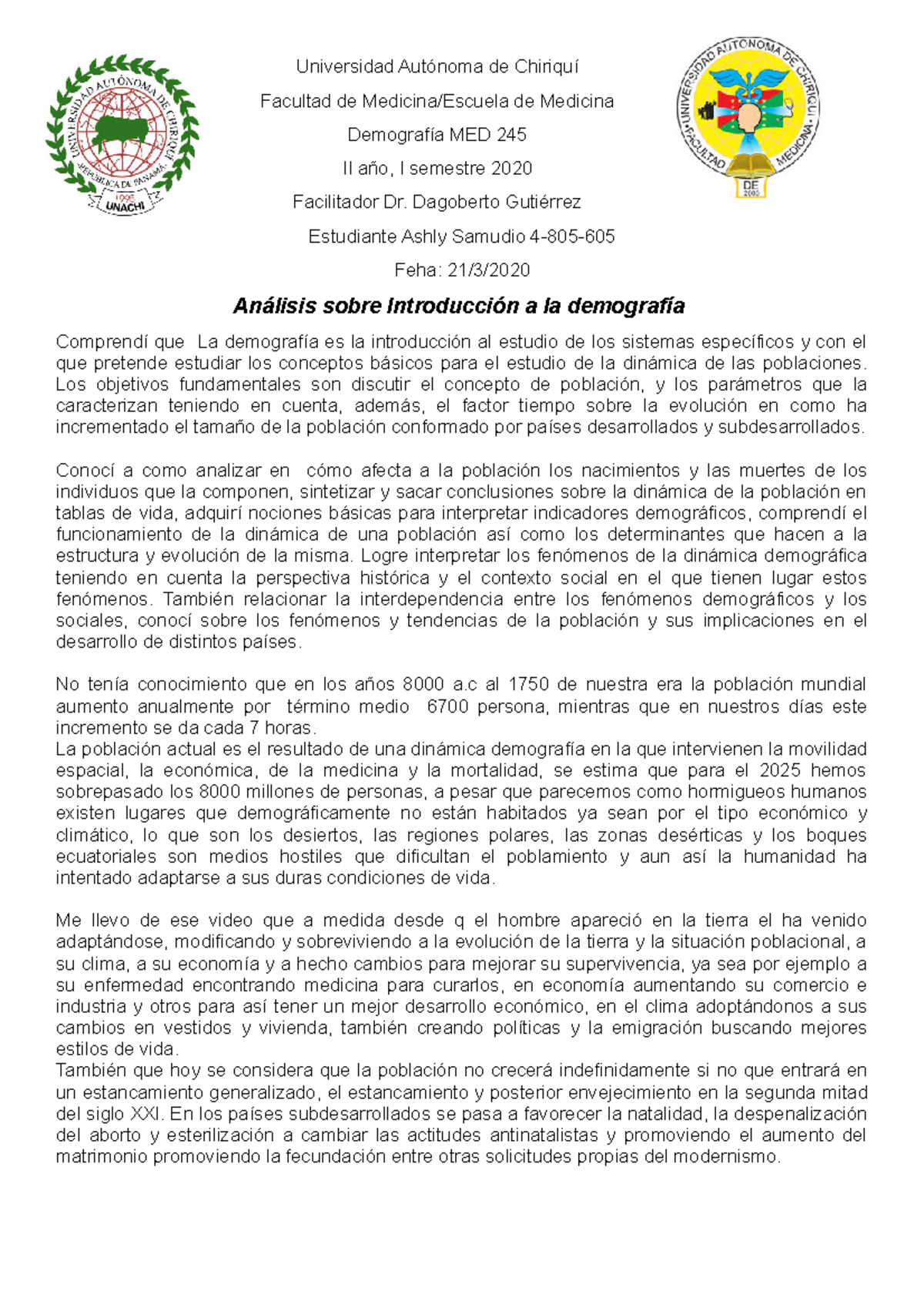 Introducción a la Demografia Universidad Autónoma de Chiriquí
