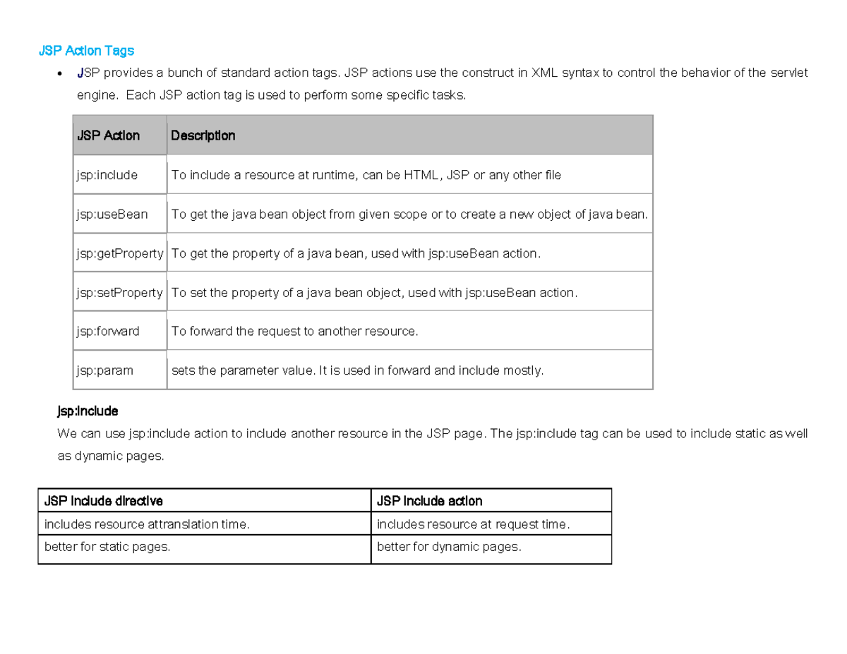 06 Jsp Continued - JSP Action Tags JSP Provides A Bunch Of Standard ...