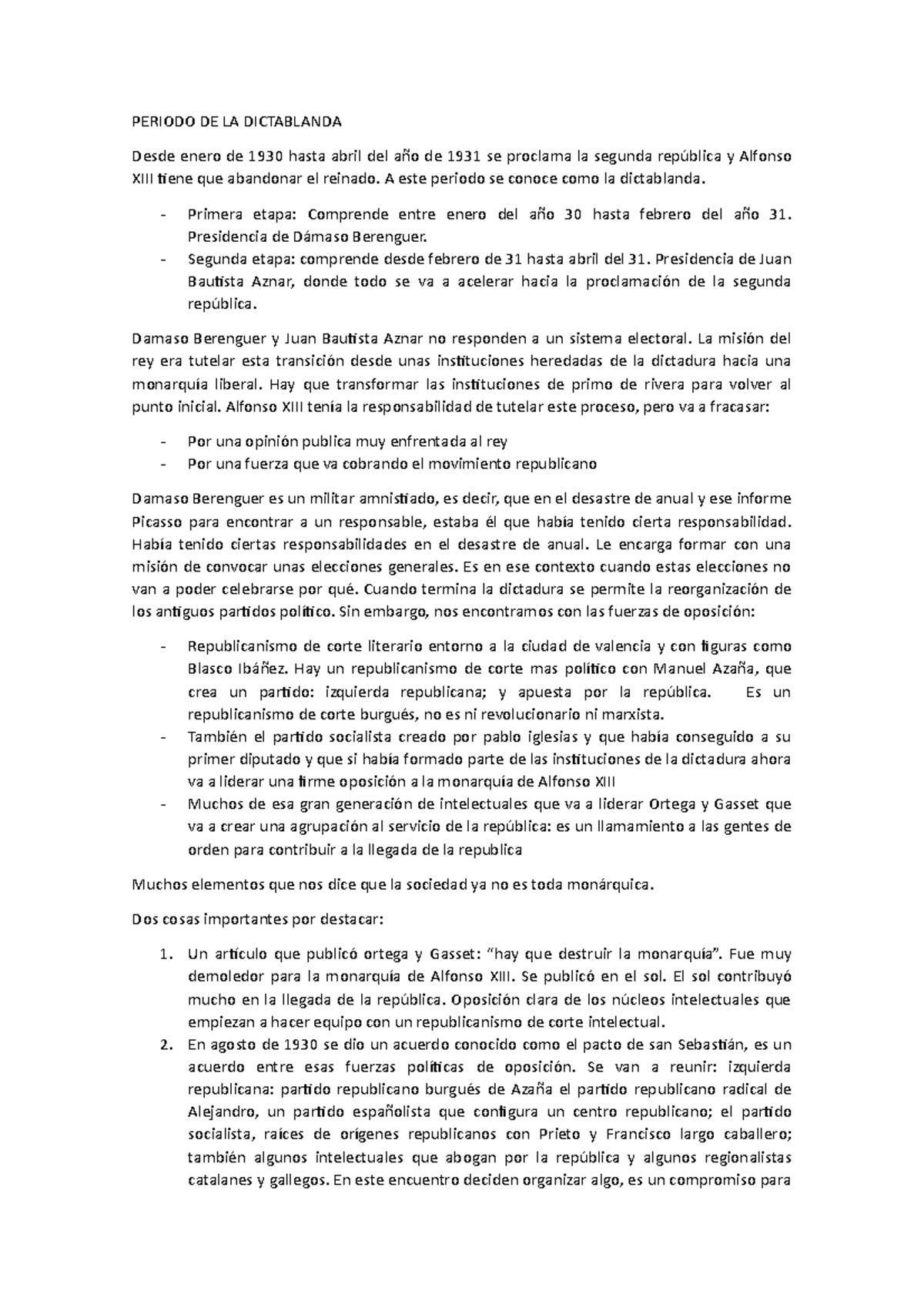 T.8 Periodo Dictablanda - PERIODO DE LA DICTABLANDA Desde Enero De 1930 ...