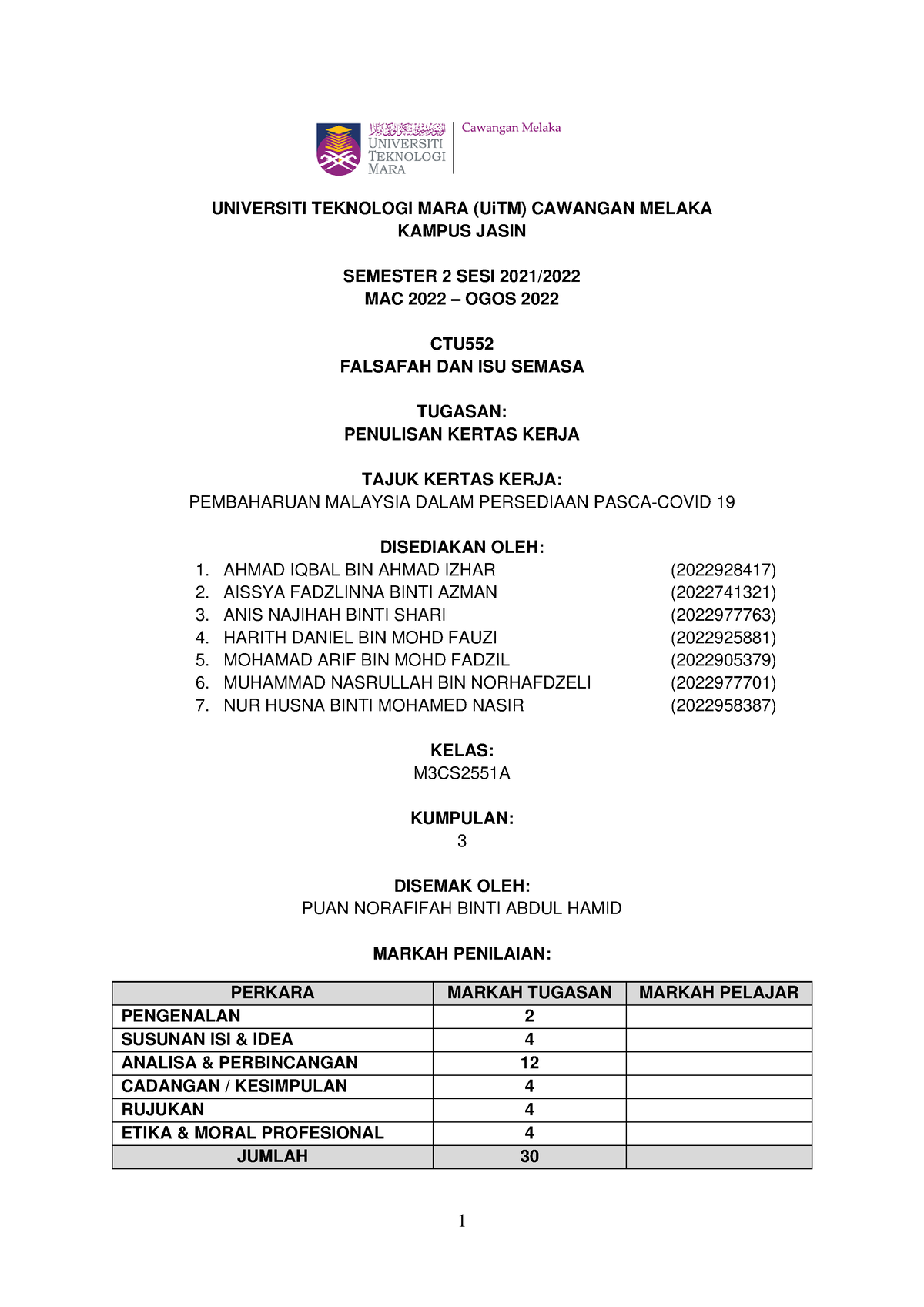 Kertas Kerja Kumpulan 3 CTU552 - UNIVERSITI TEKNOLOGI MARA (UiTM ...