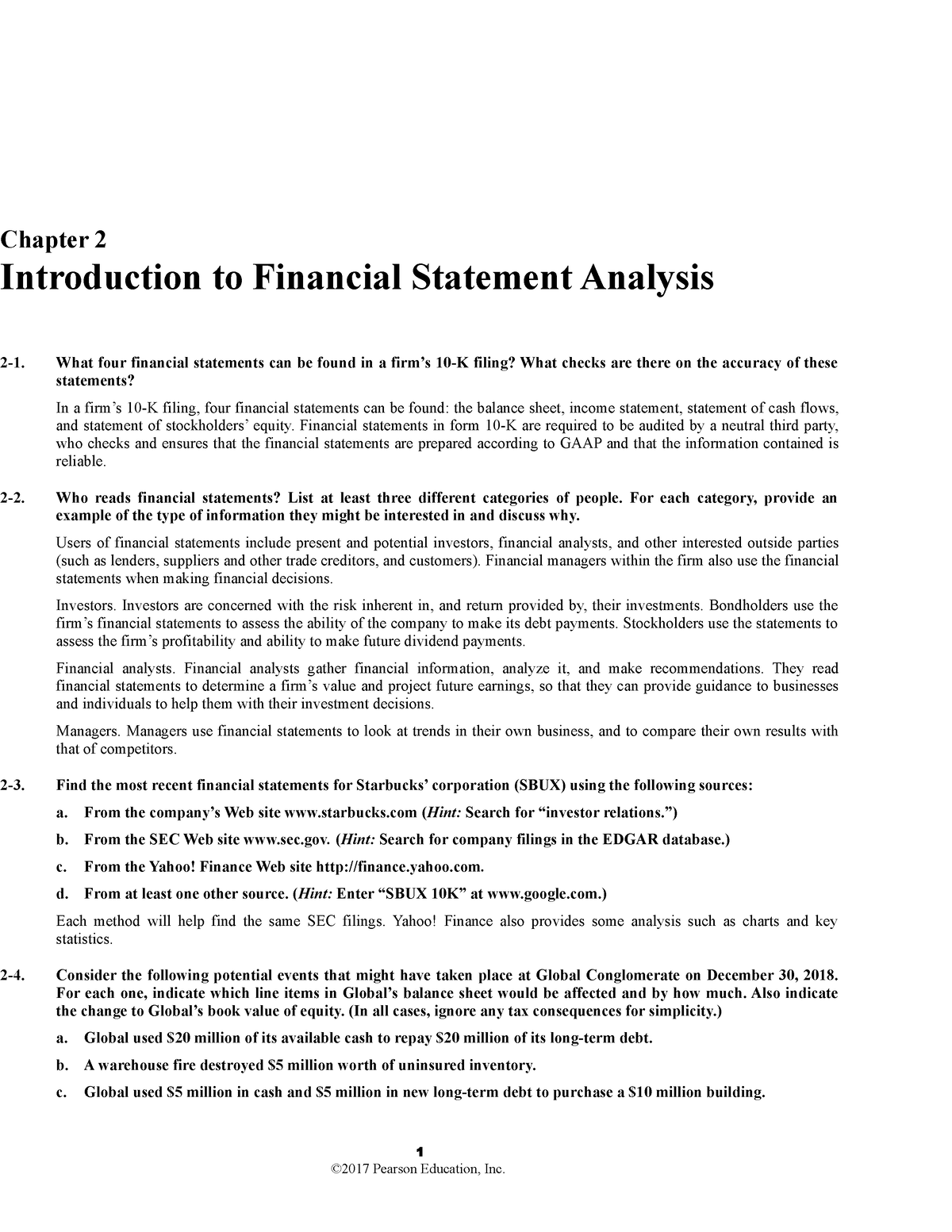Quiz Chapter Introduction To Financial Statement Analysis What Four Financial