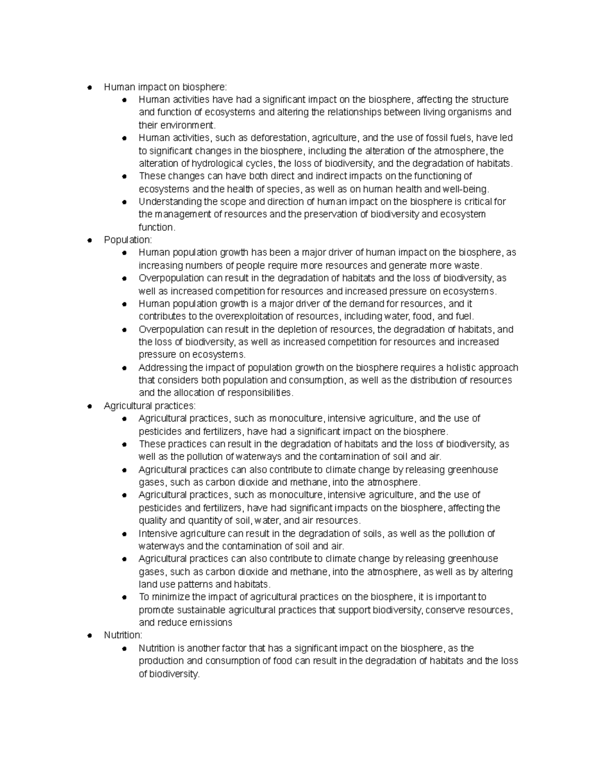 ENVI 101 Notes - Human Impact on Biosphere - Human impact on biosphere ...