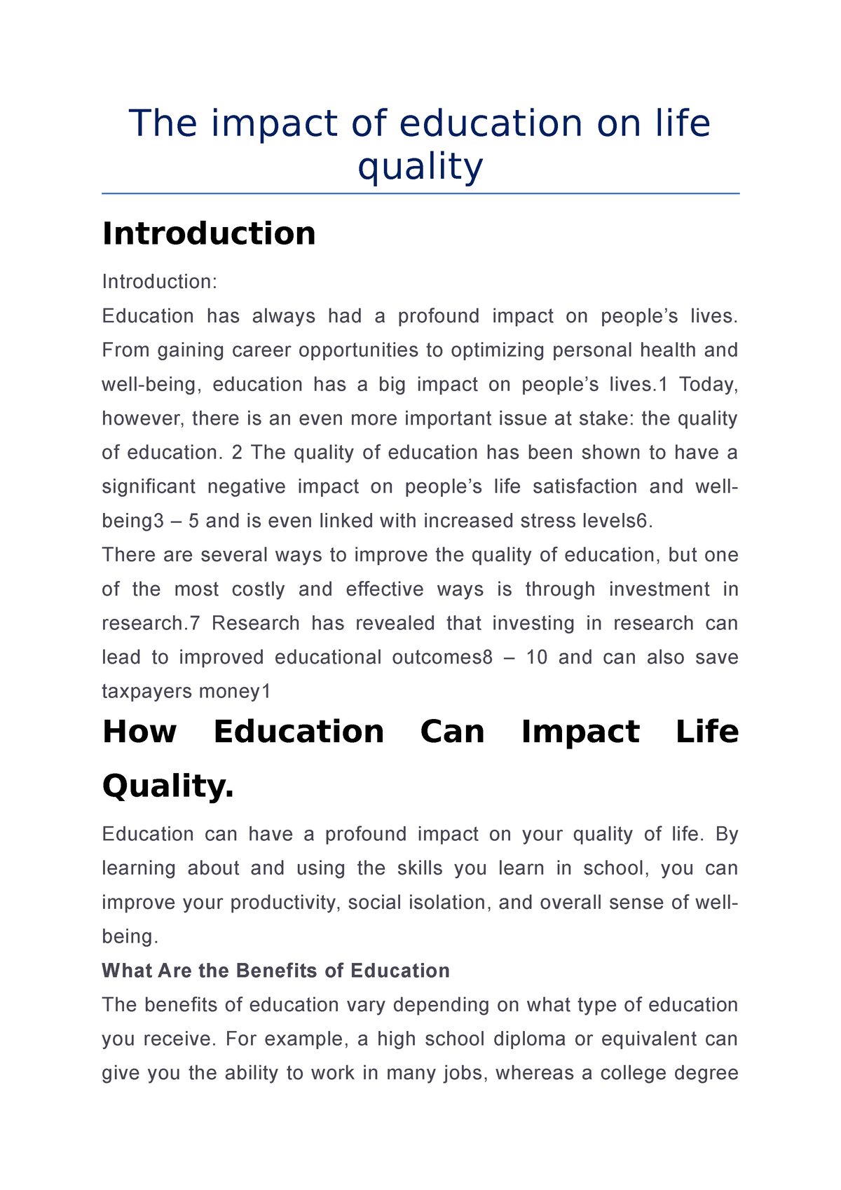 essay on impact of education