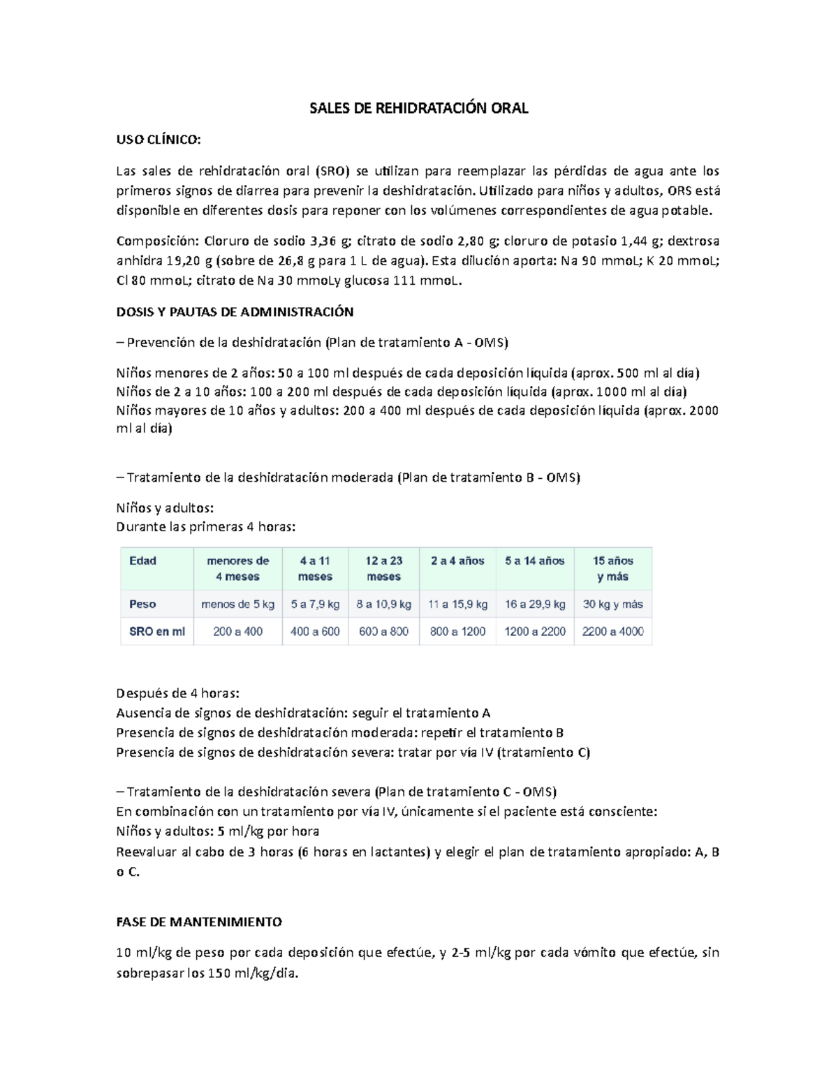 Sales de Rehidratación Oral - SALES DE REHIDRATACIÓN ORAL USO CLÍNICO ...