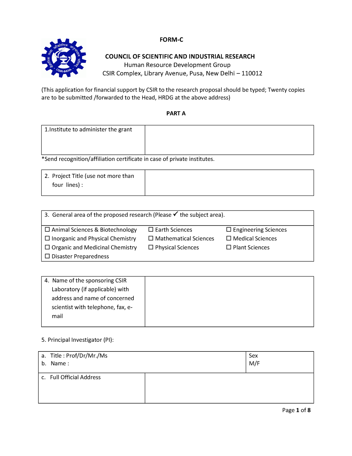 research proposal format for csir ra