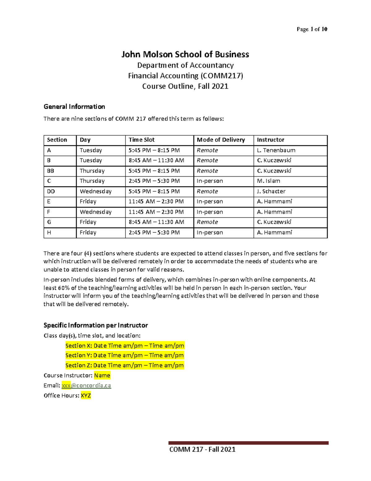 Common Course Outline Fall 2021 - COMM 217 - Concordia - Studocu